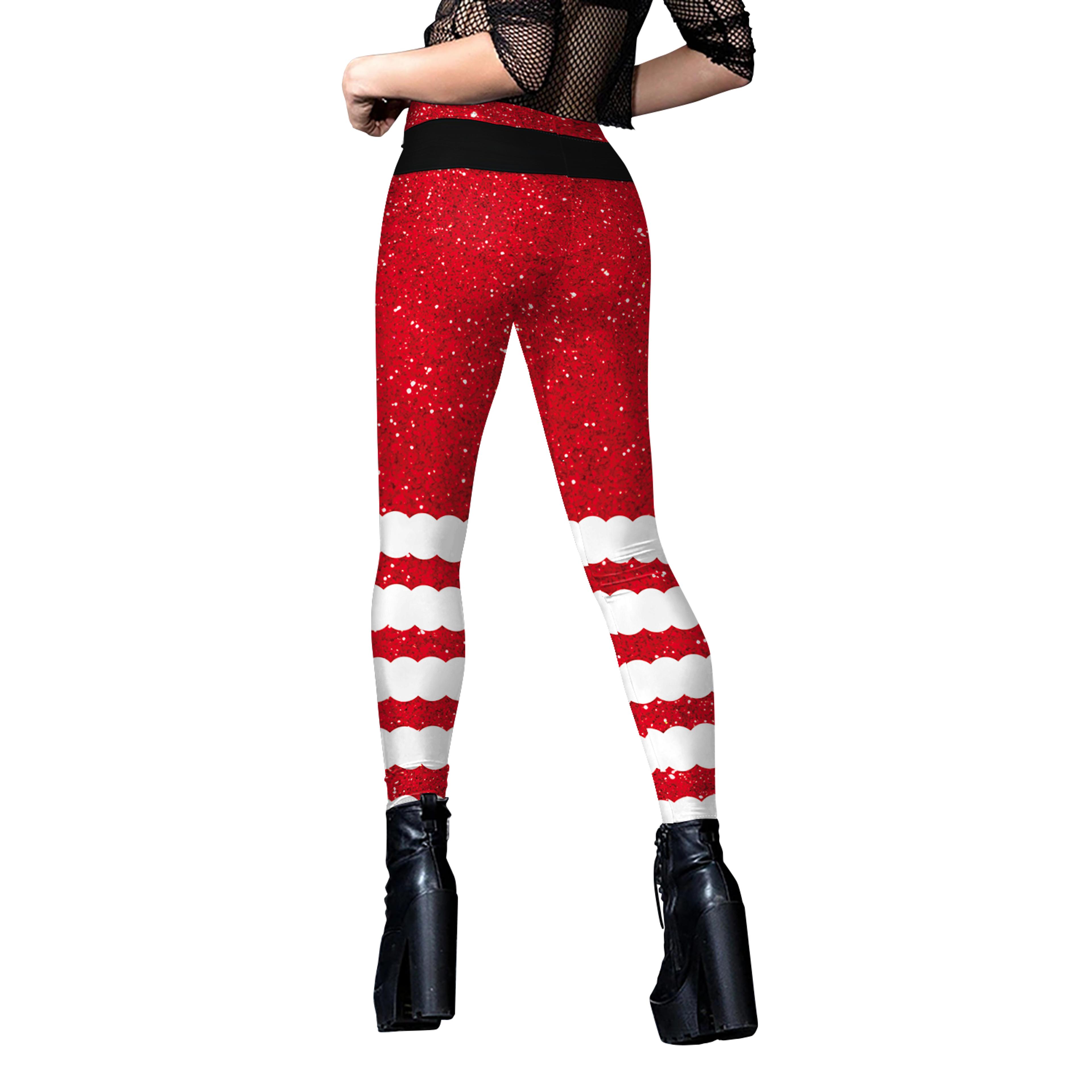 Womens Christmas Elf Leggings With Striped Snowflake Print 6