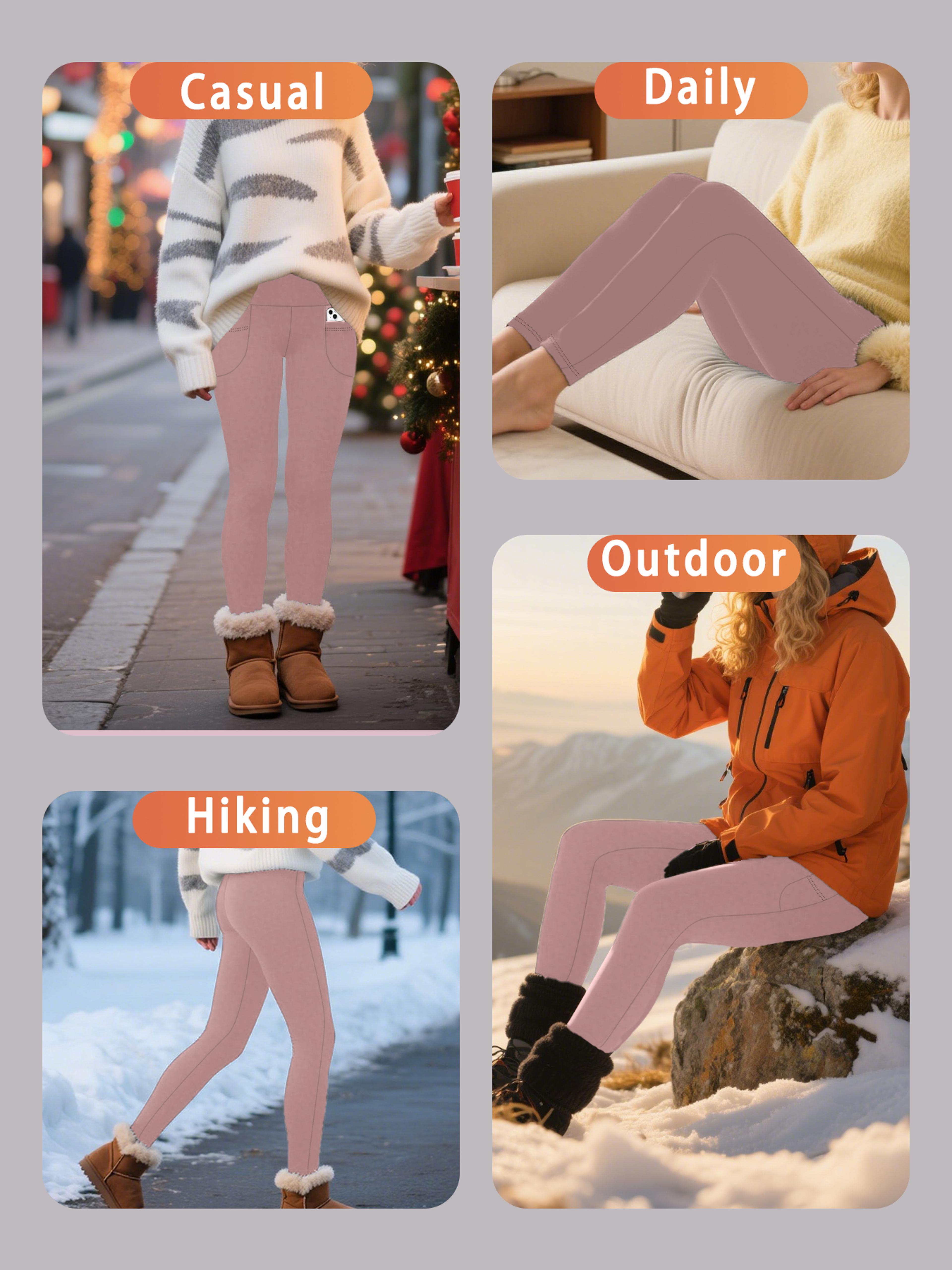 Womens High Waisted Fleece Lined Thermal Leggings With Pockets 4