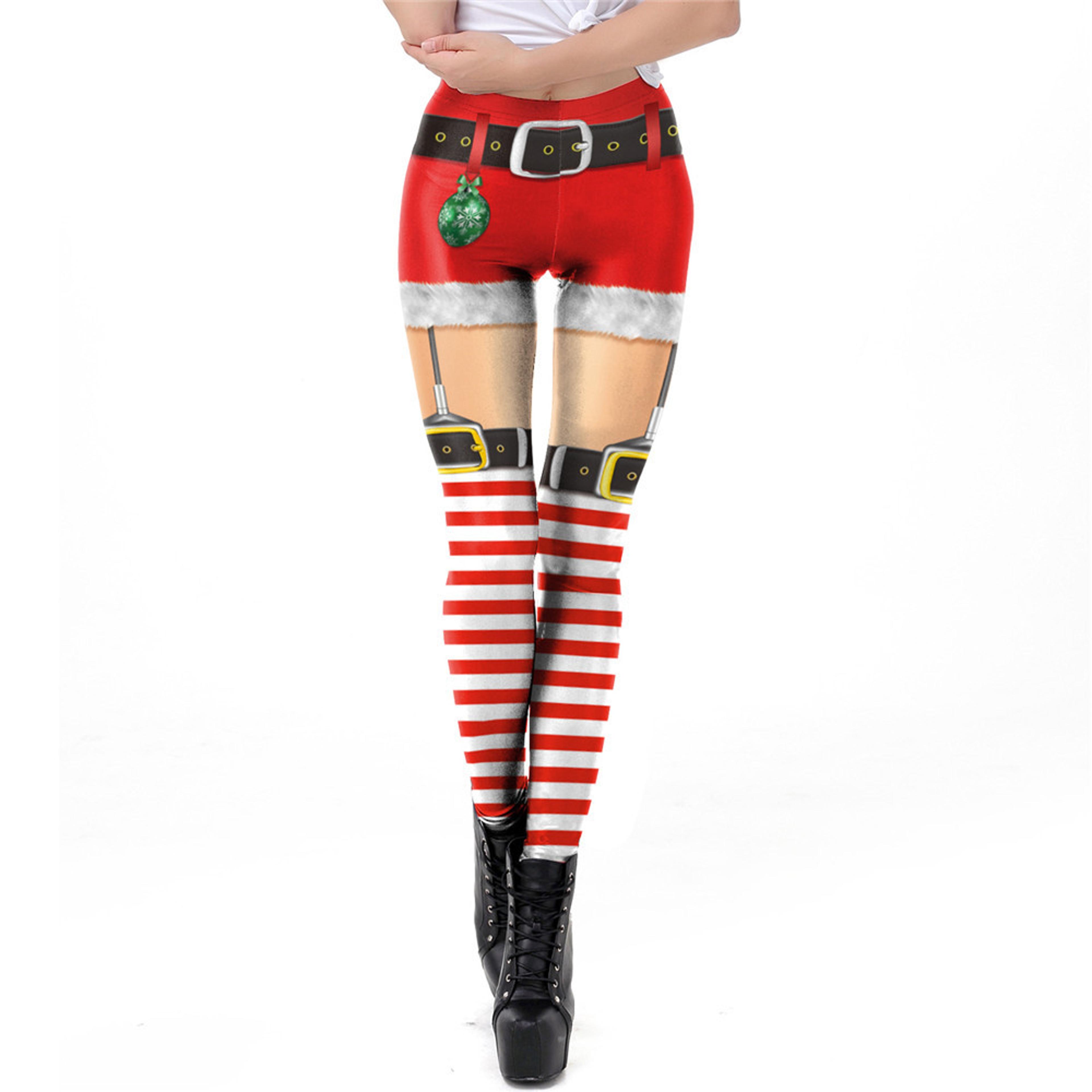 women's holiday print leggings with 3d lace design for christmas and st. patrick's day
