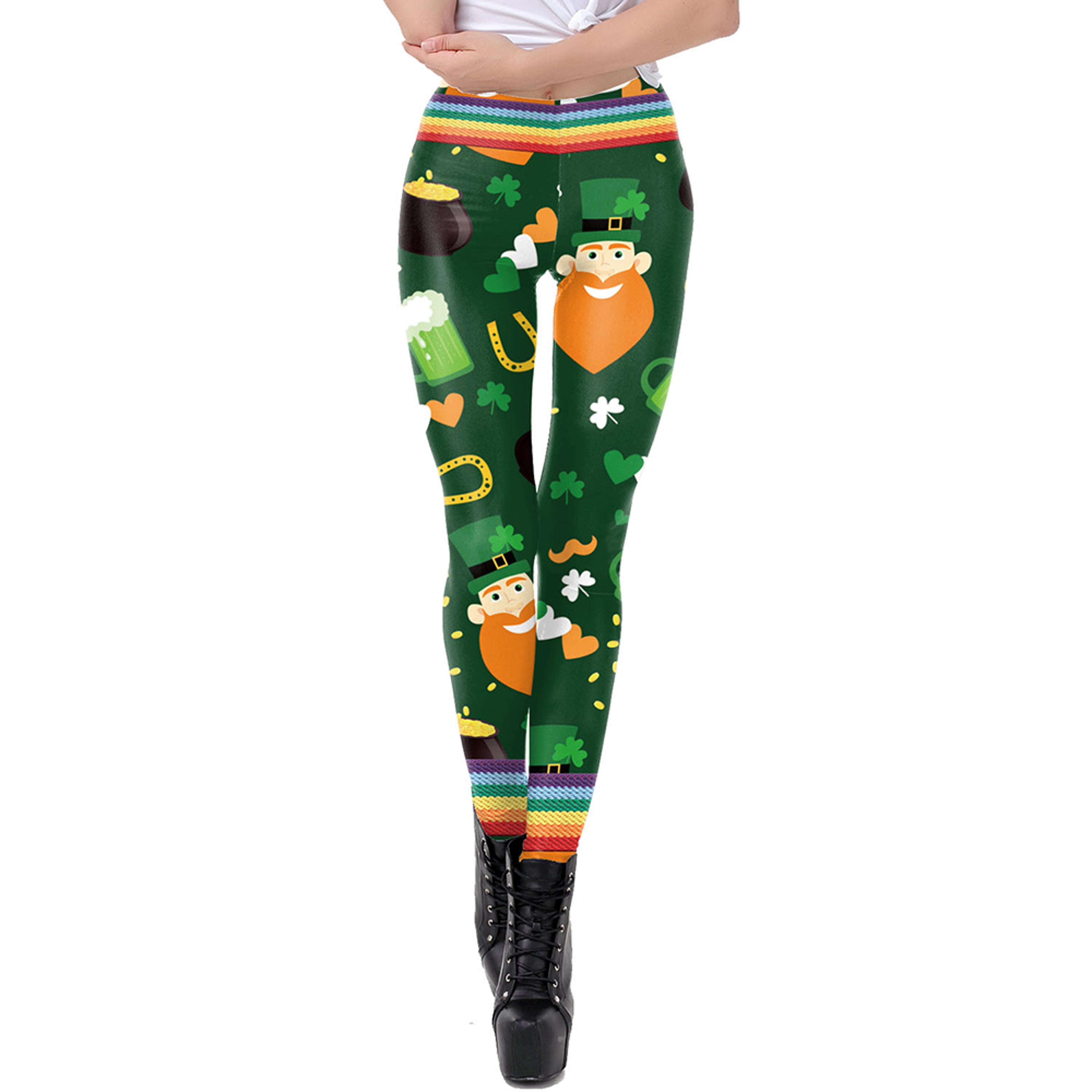 Womens Holiday Print Leggings With 3D Lace Design For Christmas And St Patricks Day 8