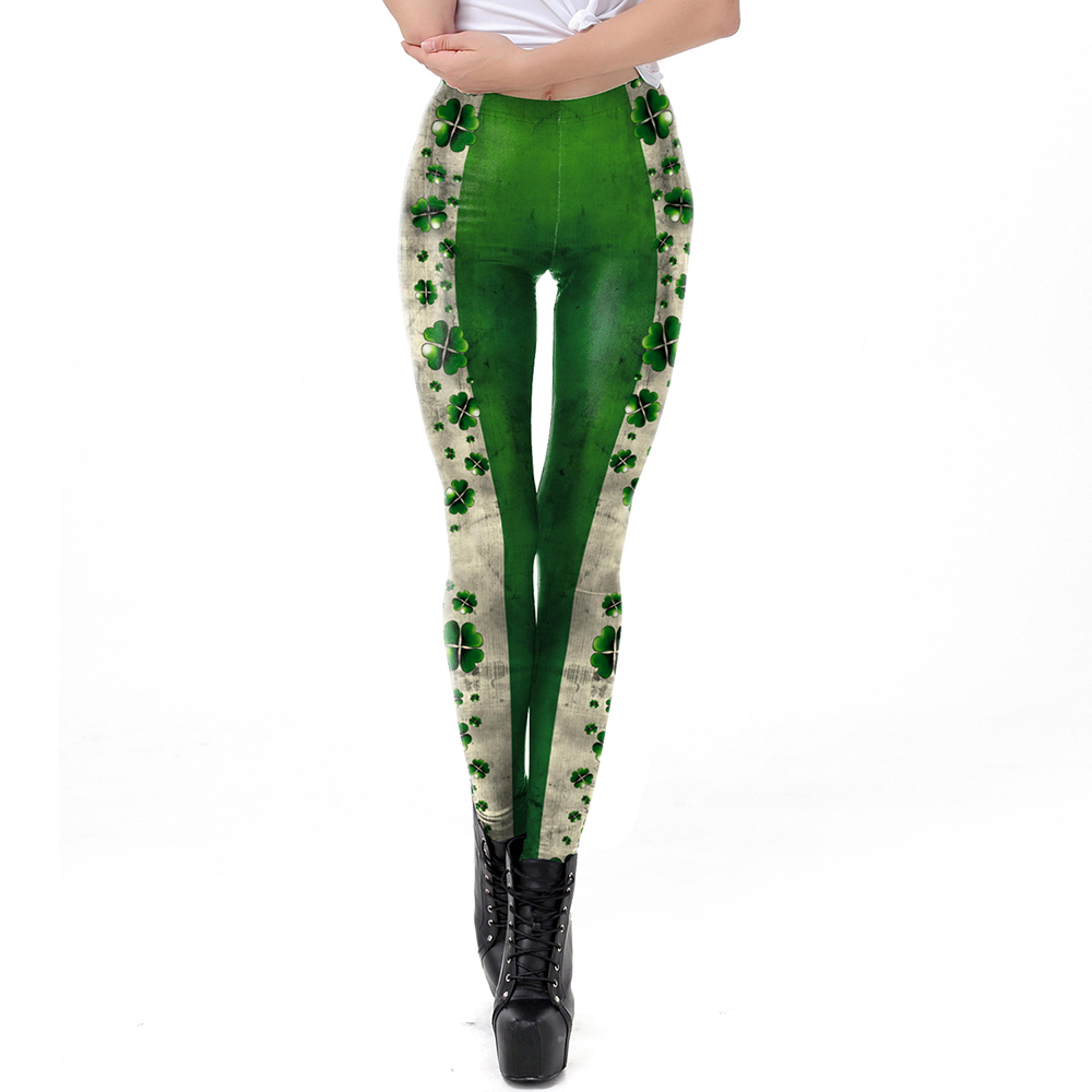 Womens Holiday Print Leggings With 3D Lace Design For Christmas And St Patricks Day 14