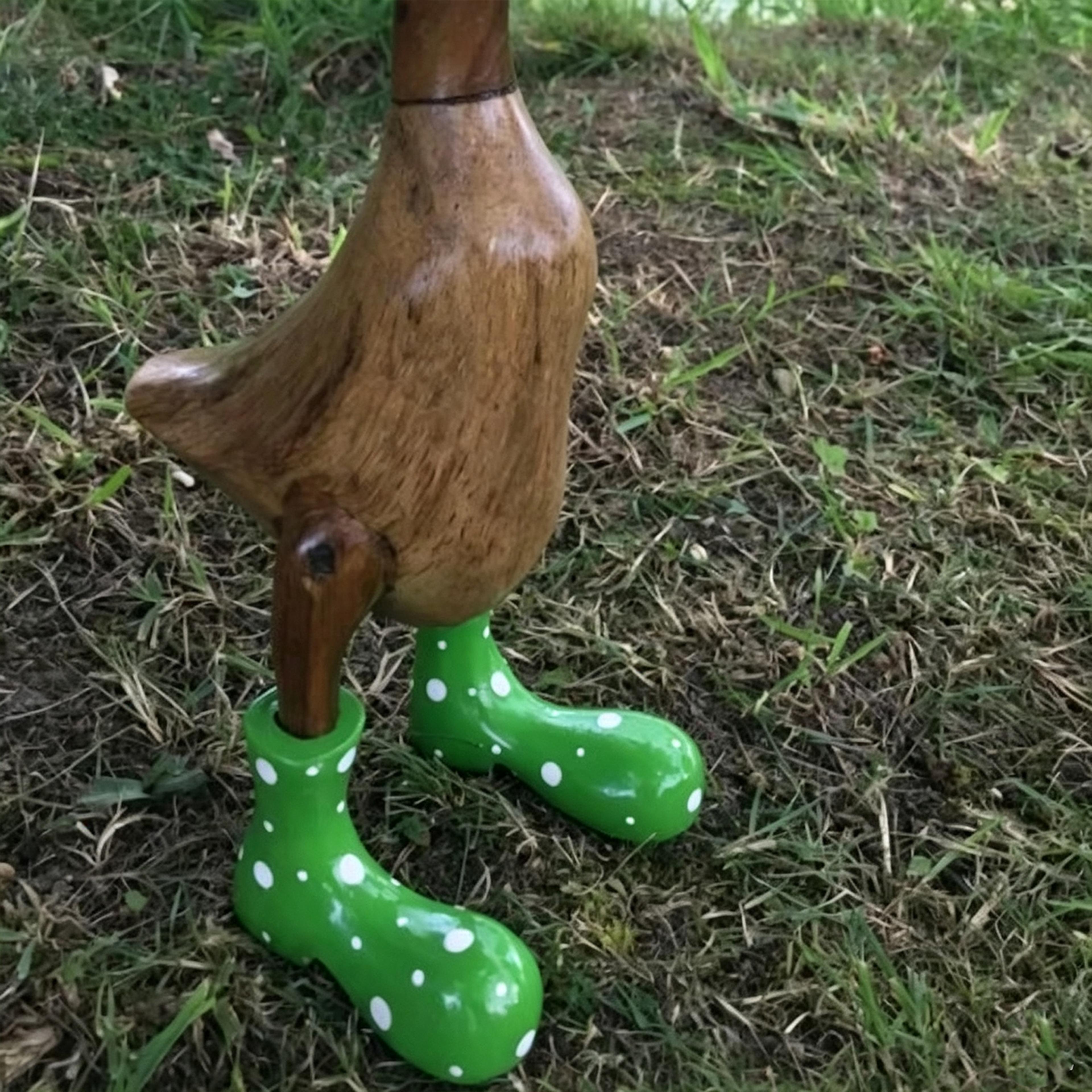 WoodGrain Duck Garden Figurine With Dotted Pattern And Stable Base 5