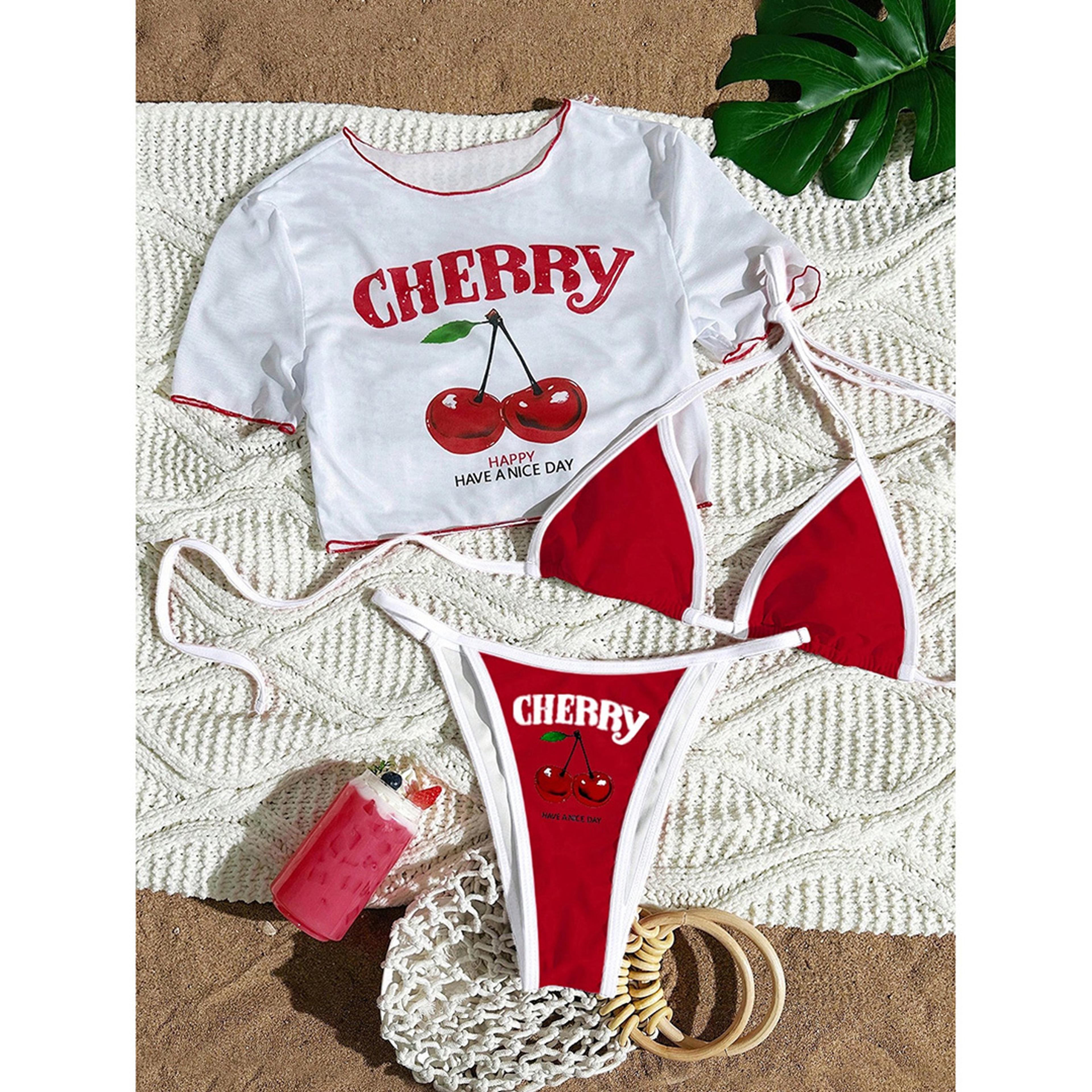 Womens ThreePiece Printed Bikini Set With Short Sleeve Swim Top 8