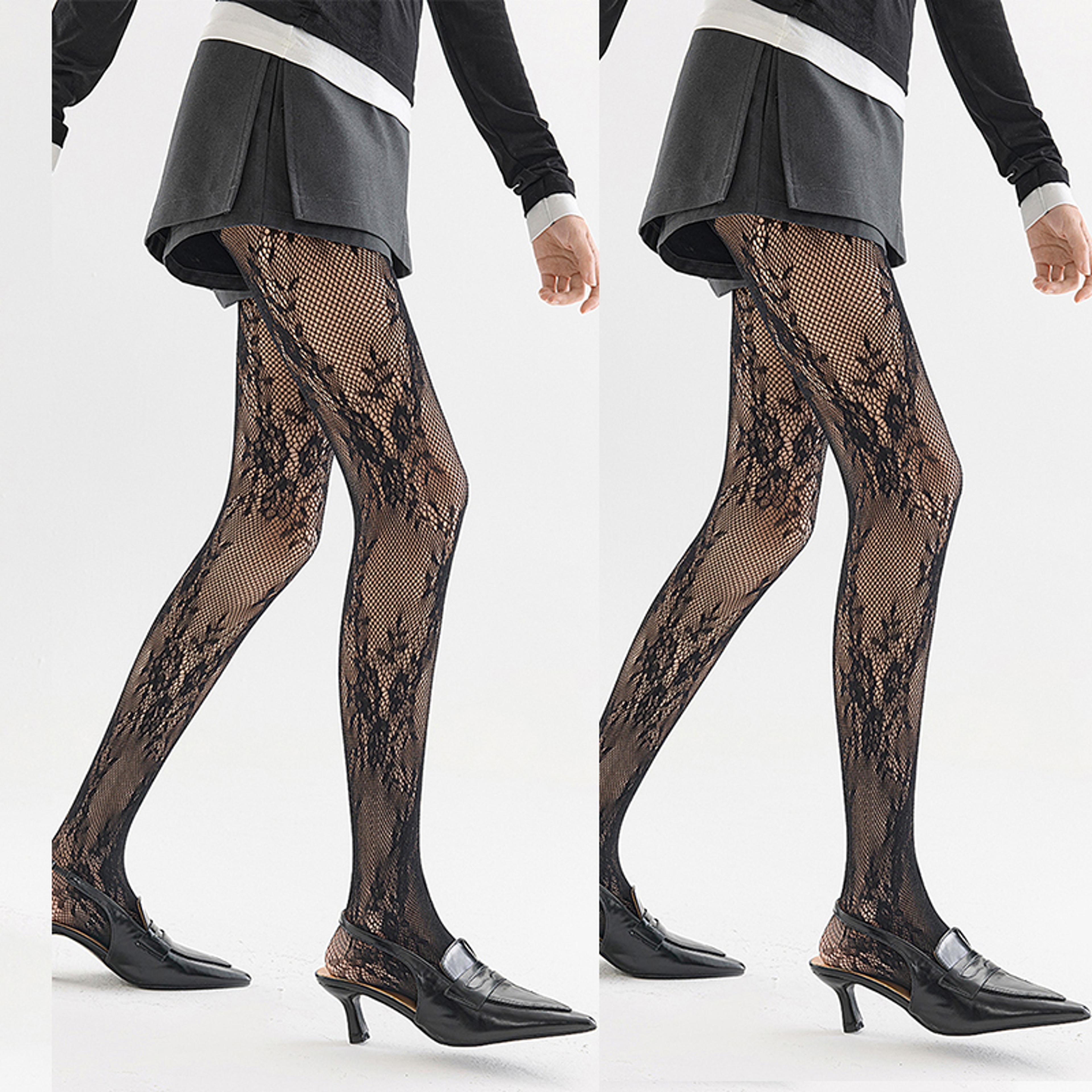 Womens Lolita Floral Lace Thigh High Stockings With Stretchy Mesh Design 13