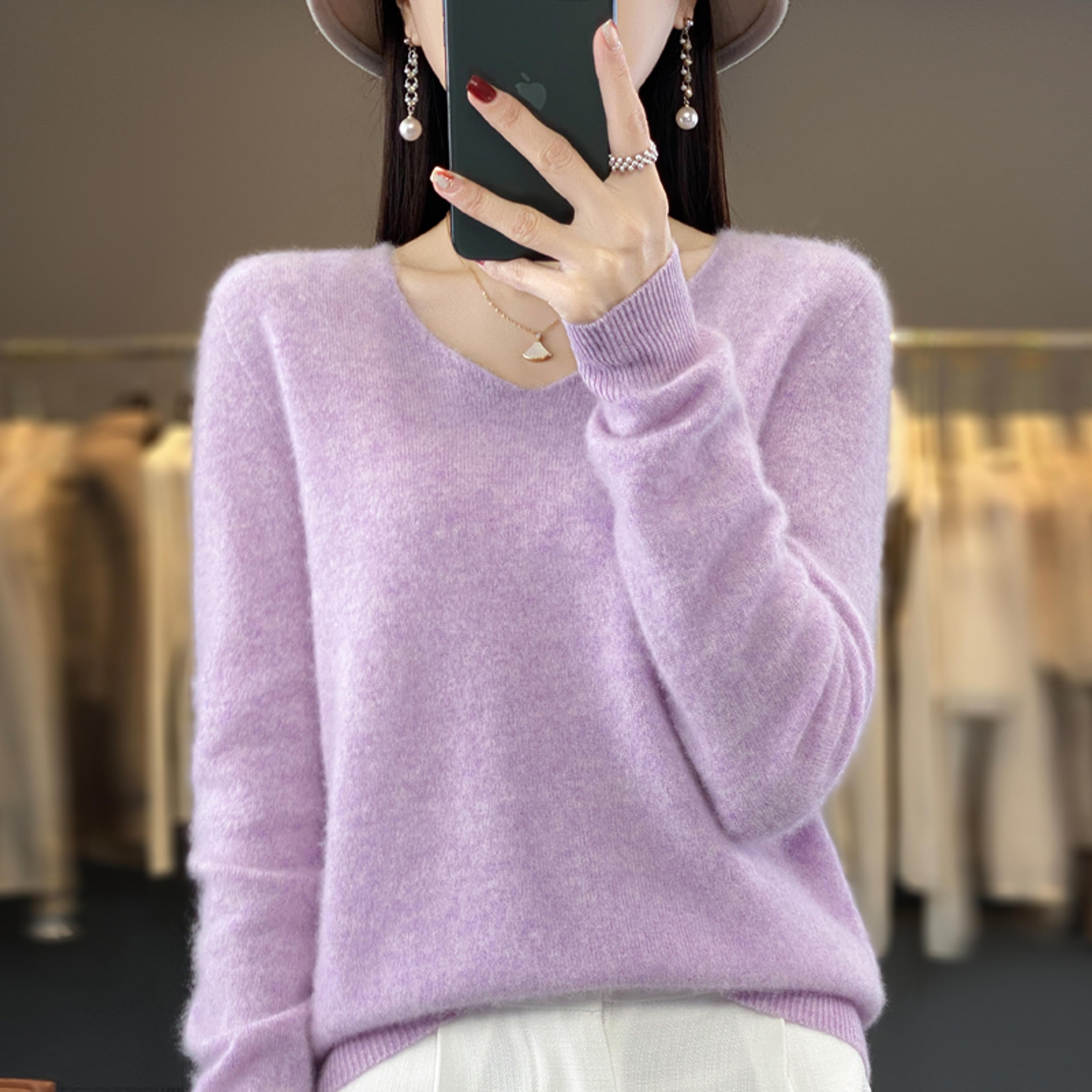 Womens 100 Wool VNeck Sweater  Long Sleeve Knit Pullover 3