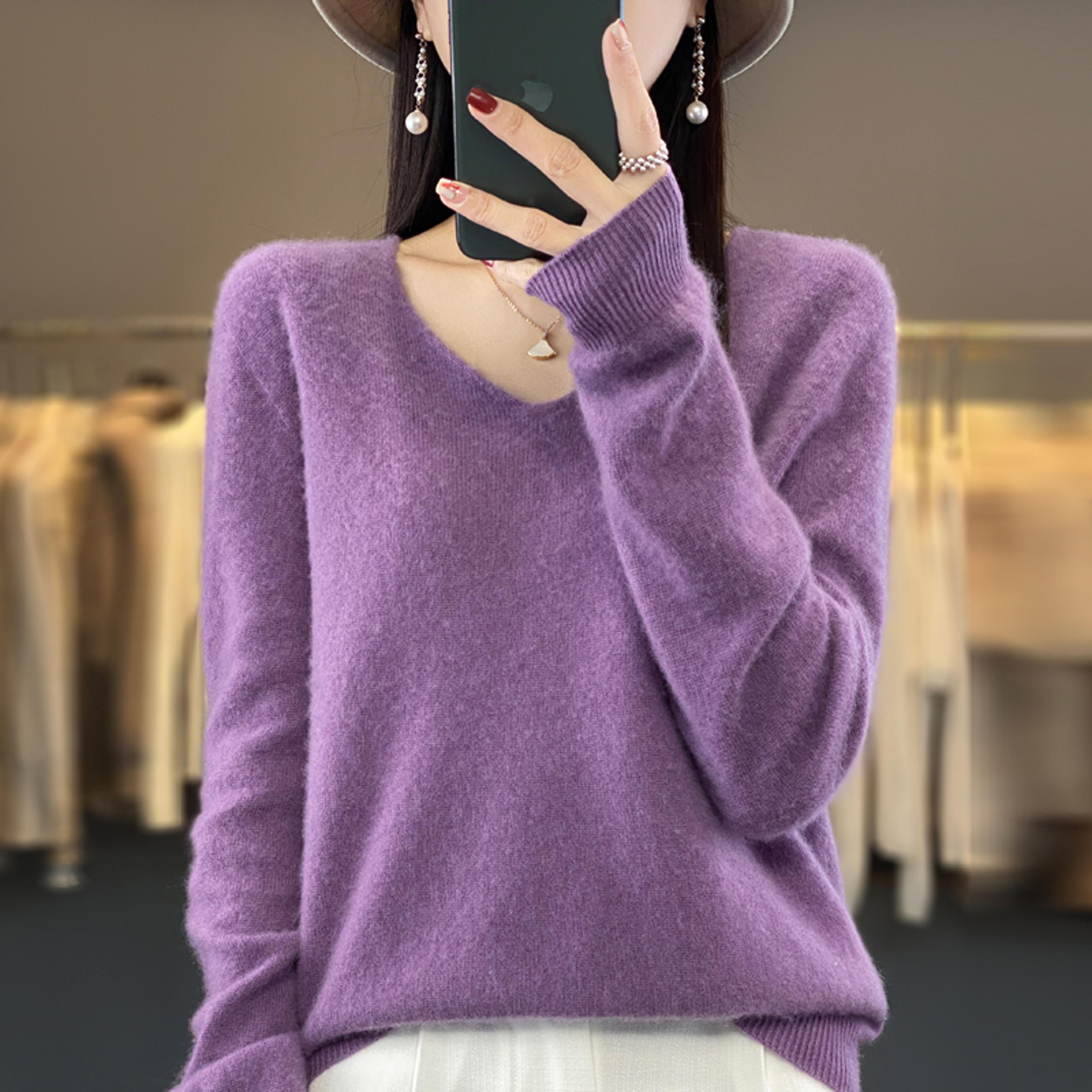 Womens 100 Wool VNeck Sweater  Long Sleeve Knit Pullover 6