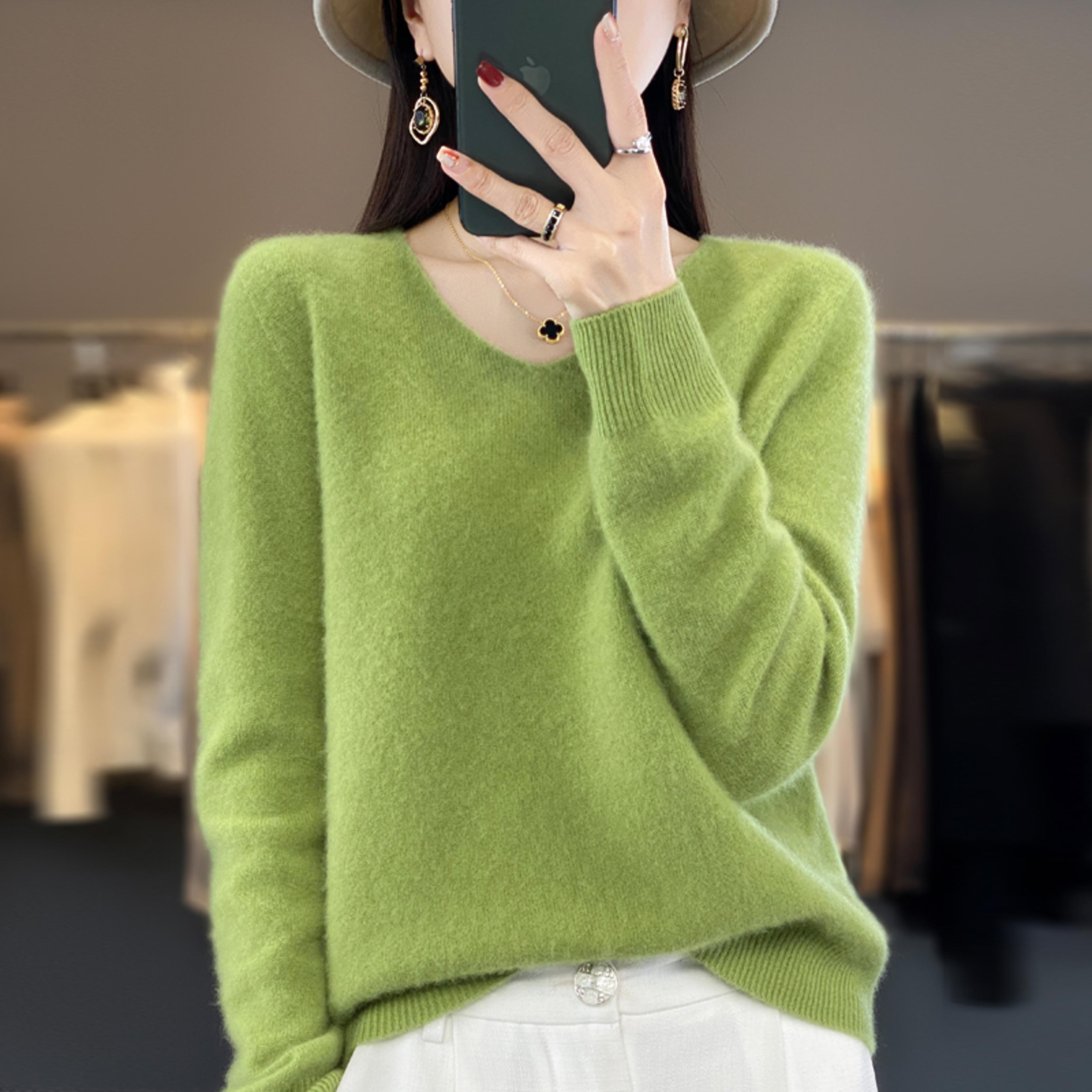 Womens 100 Wool VNeck Sweater  Long Sleeve Knit Pullover 12