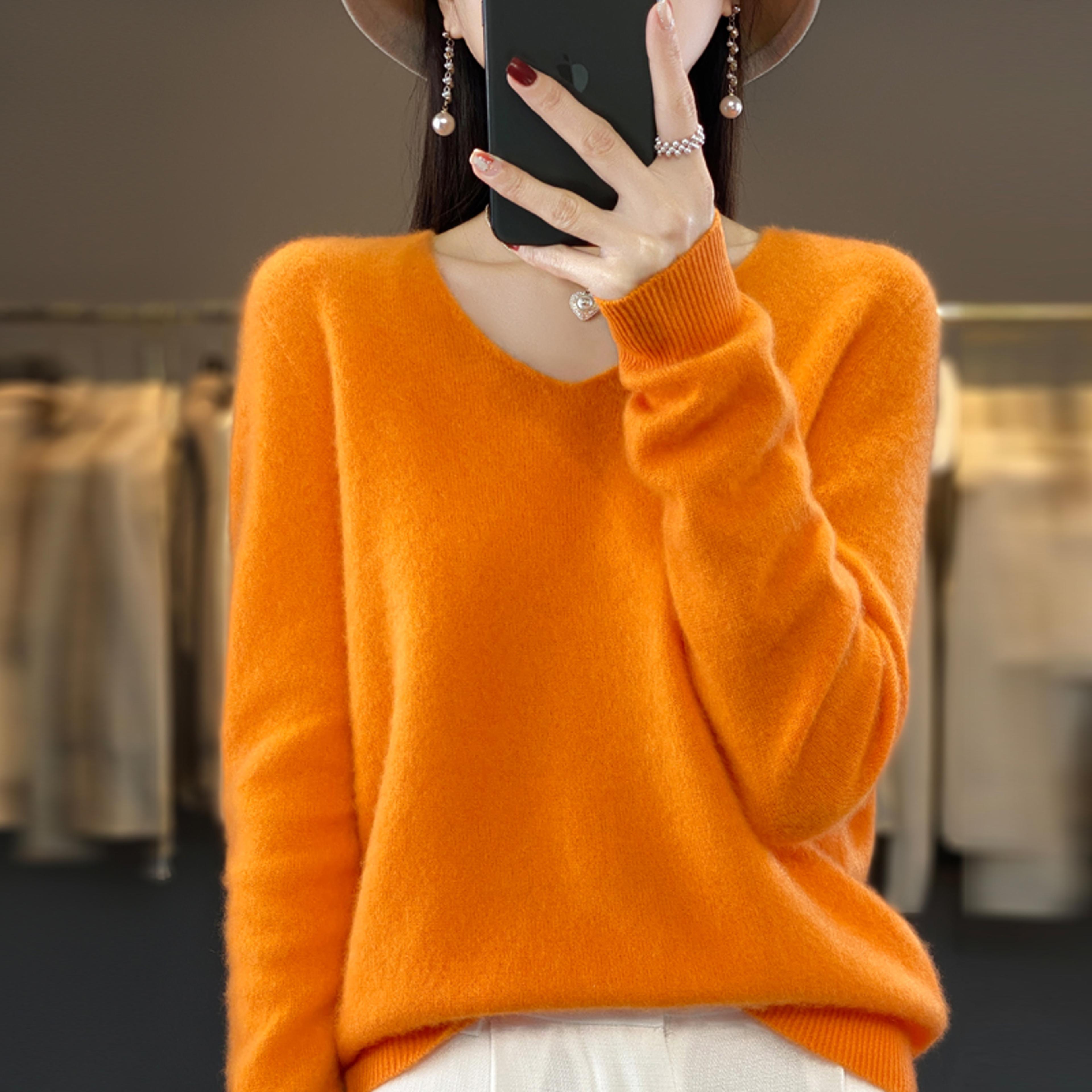Womens 100 Wool VNeck Sweater  Long Sleeve Knit Pullover 15