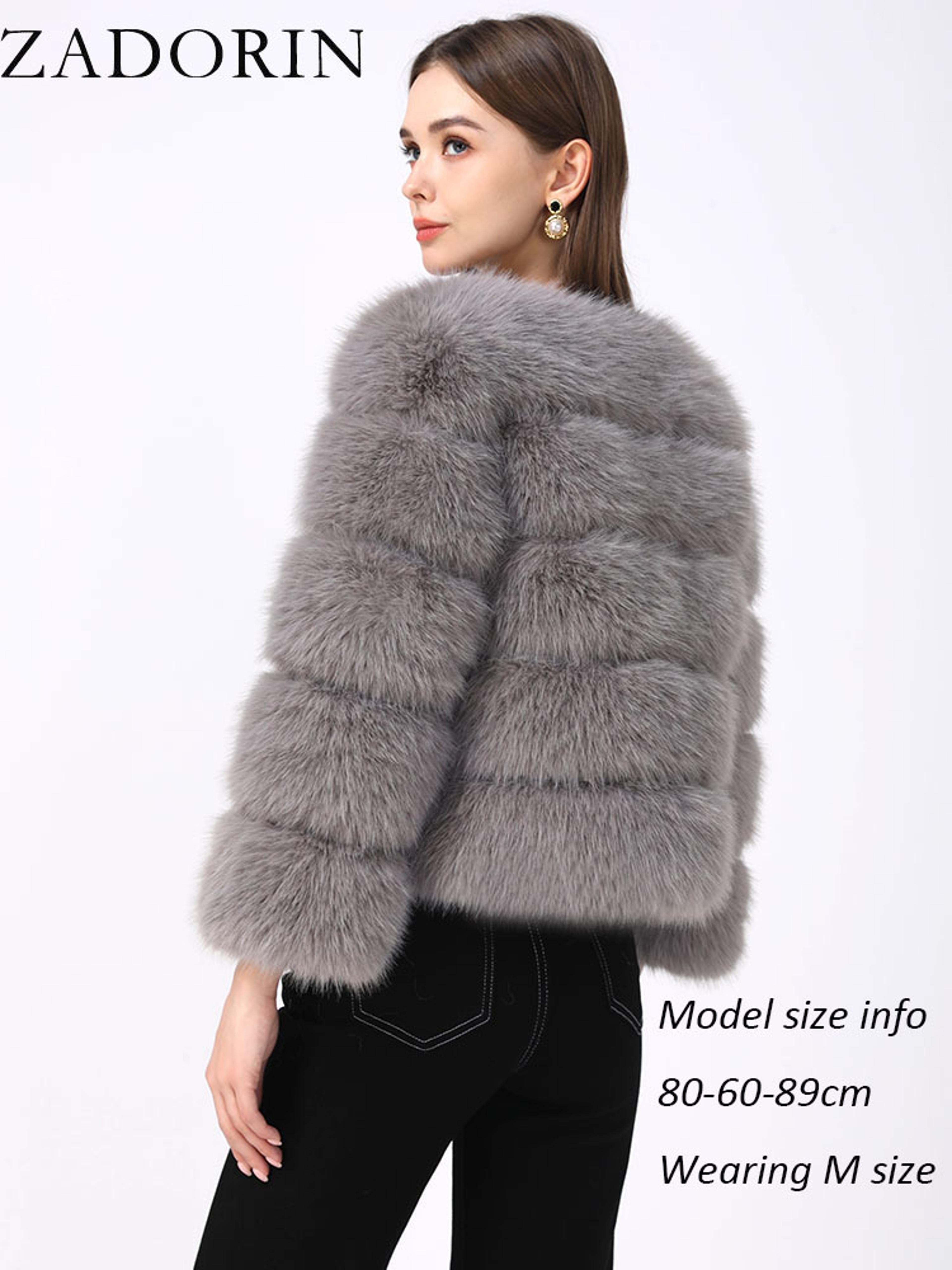 Womens Fluffy Faux Fur Winter Coat With 34 Sleeves And ONeck Collar 3