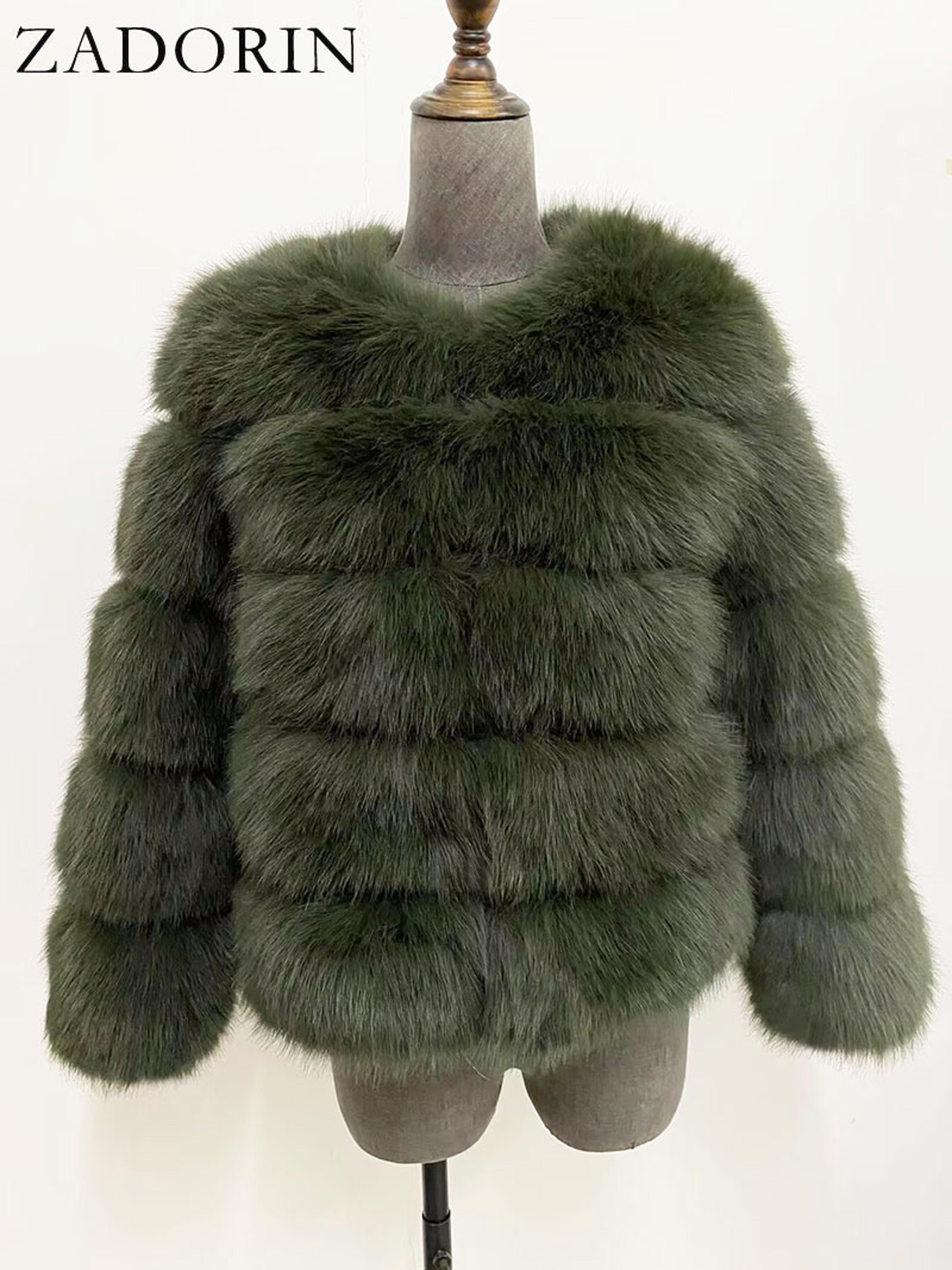 Womens Fluffy Faux Fur Winter Coat With 34 Sleeves And ONeck Collar 7