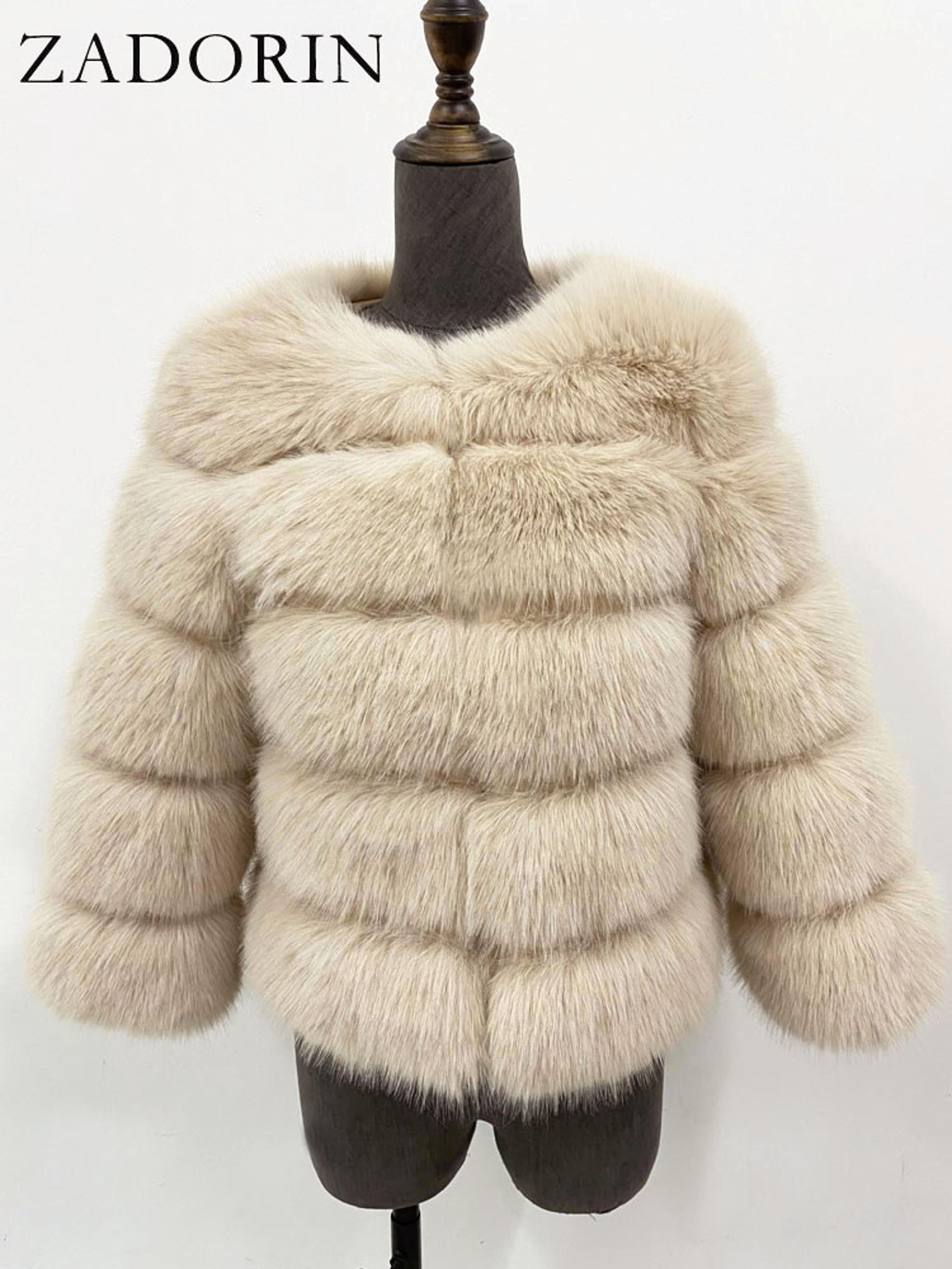 Womens Fluffy Faux Fur Winter Coat With 34 Sleeves And ONeck Collar 13