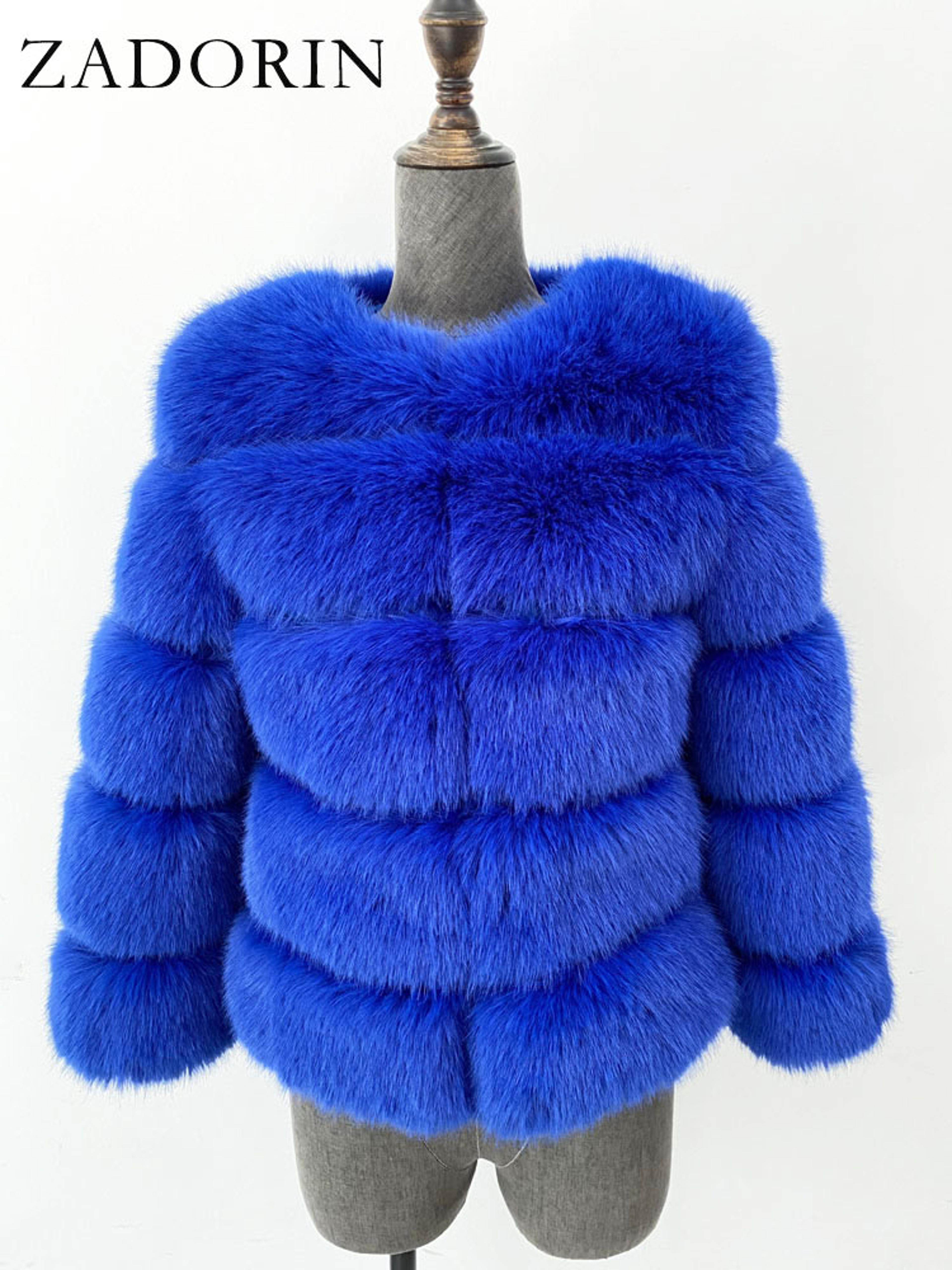Womens Fluffy Faux Fur Winter Coat With 34 Sleeves And ONeck Collar 14