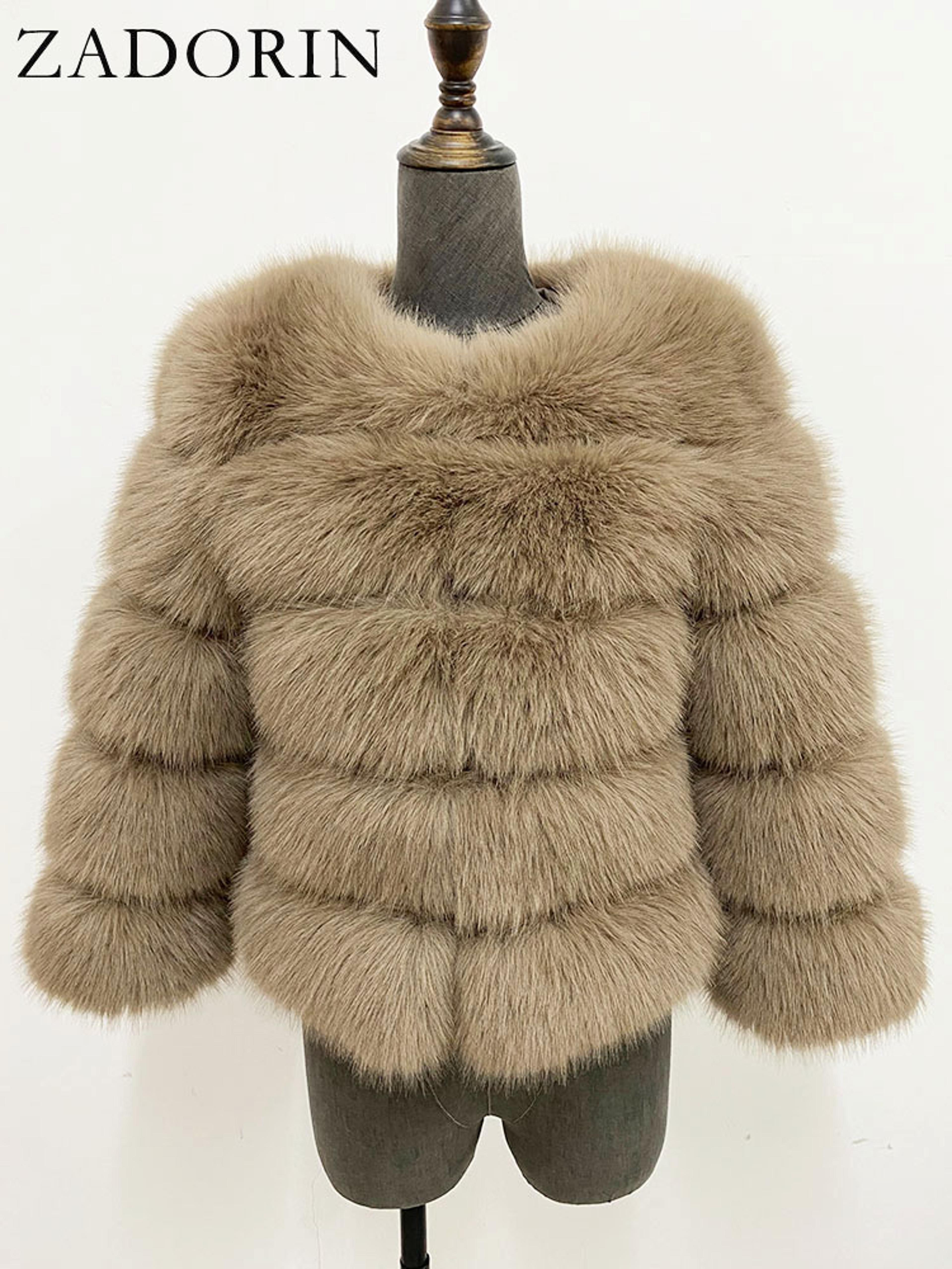 Womens Fluffy Faux Fur Winter Coat With 34 Sleeves And ONeck Collar 17