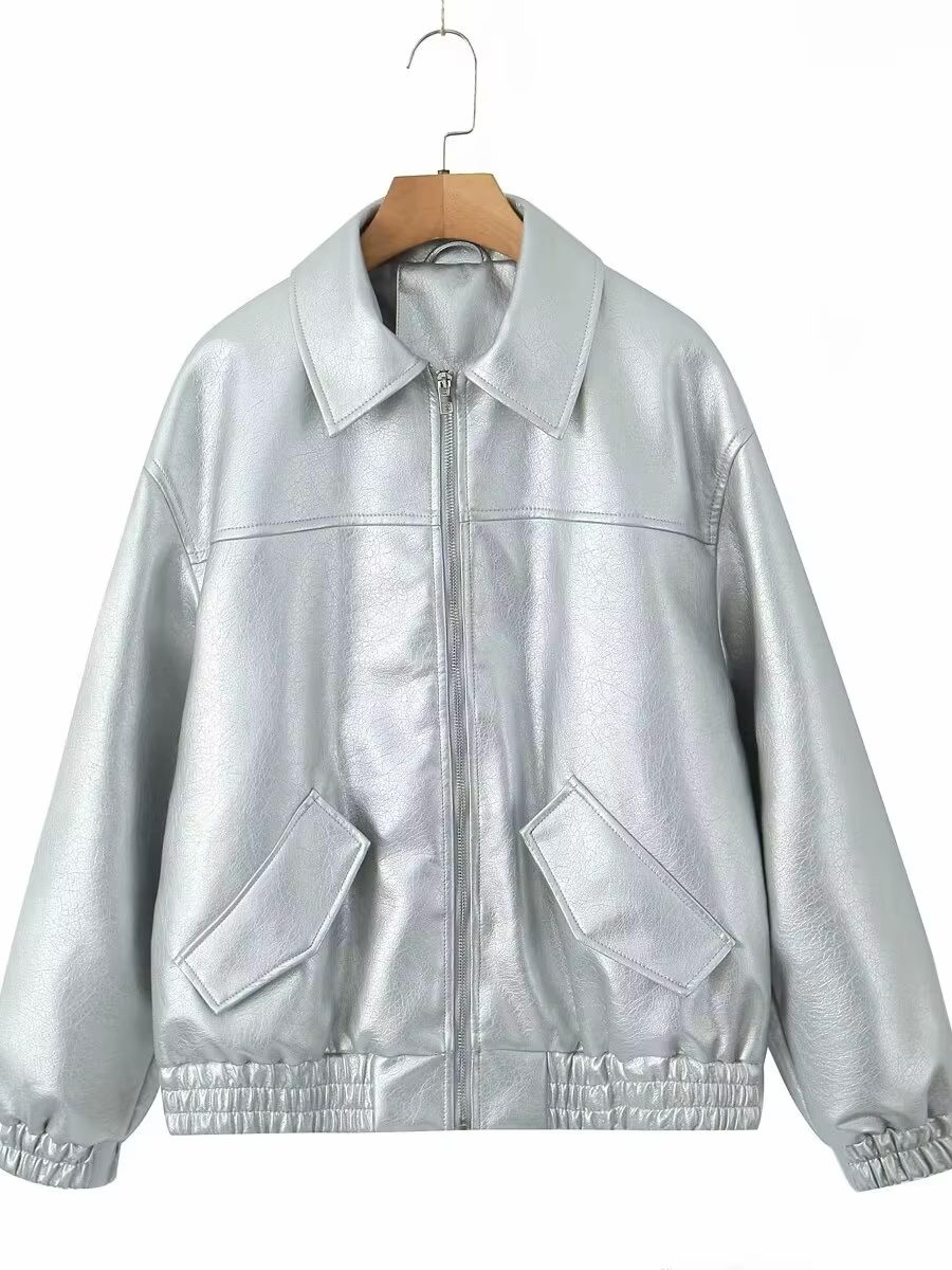 women's retro faux leather moto biker jacket with zipper closure