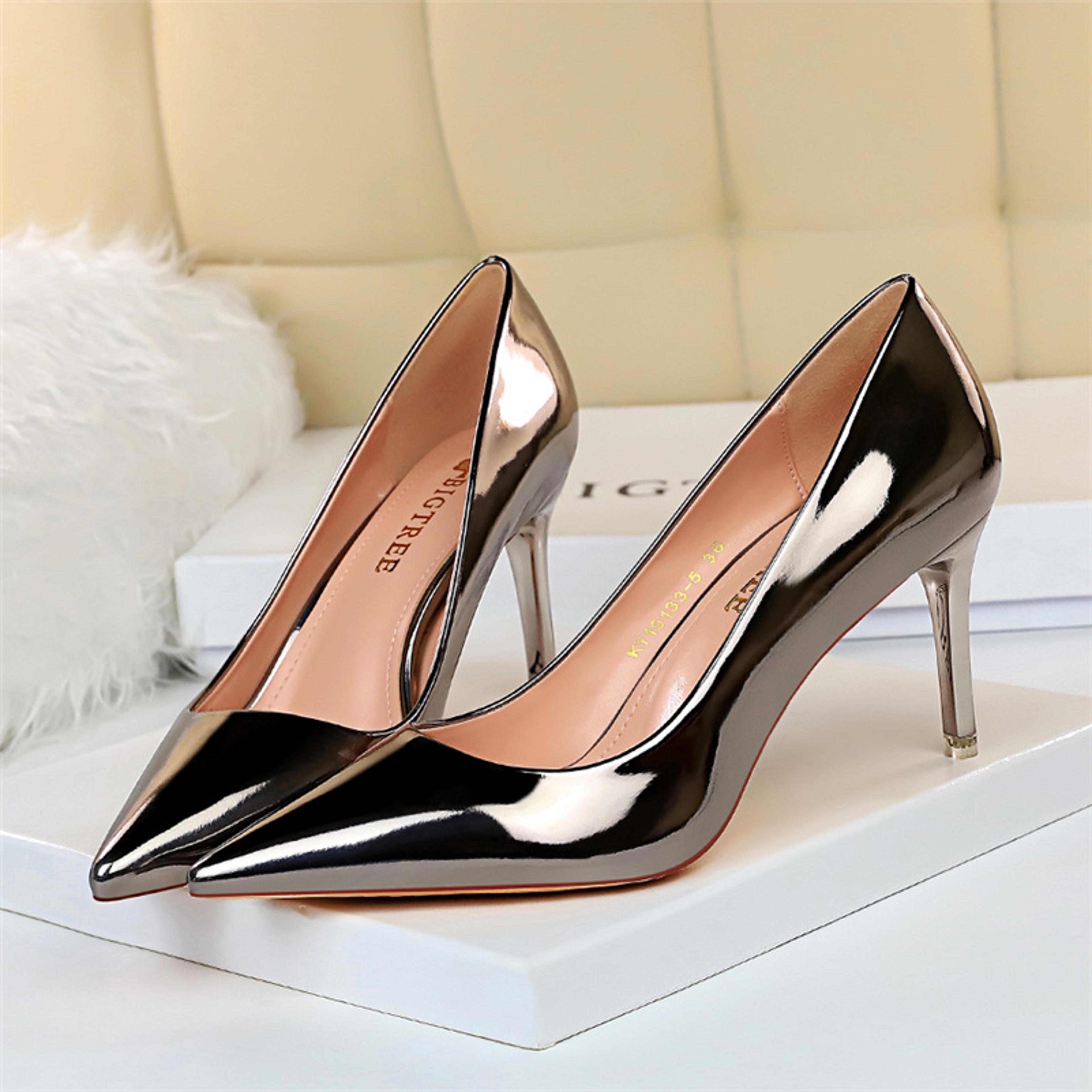 women's pointed toe patent leather pumps with stiletto heels