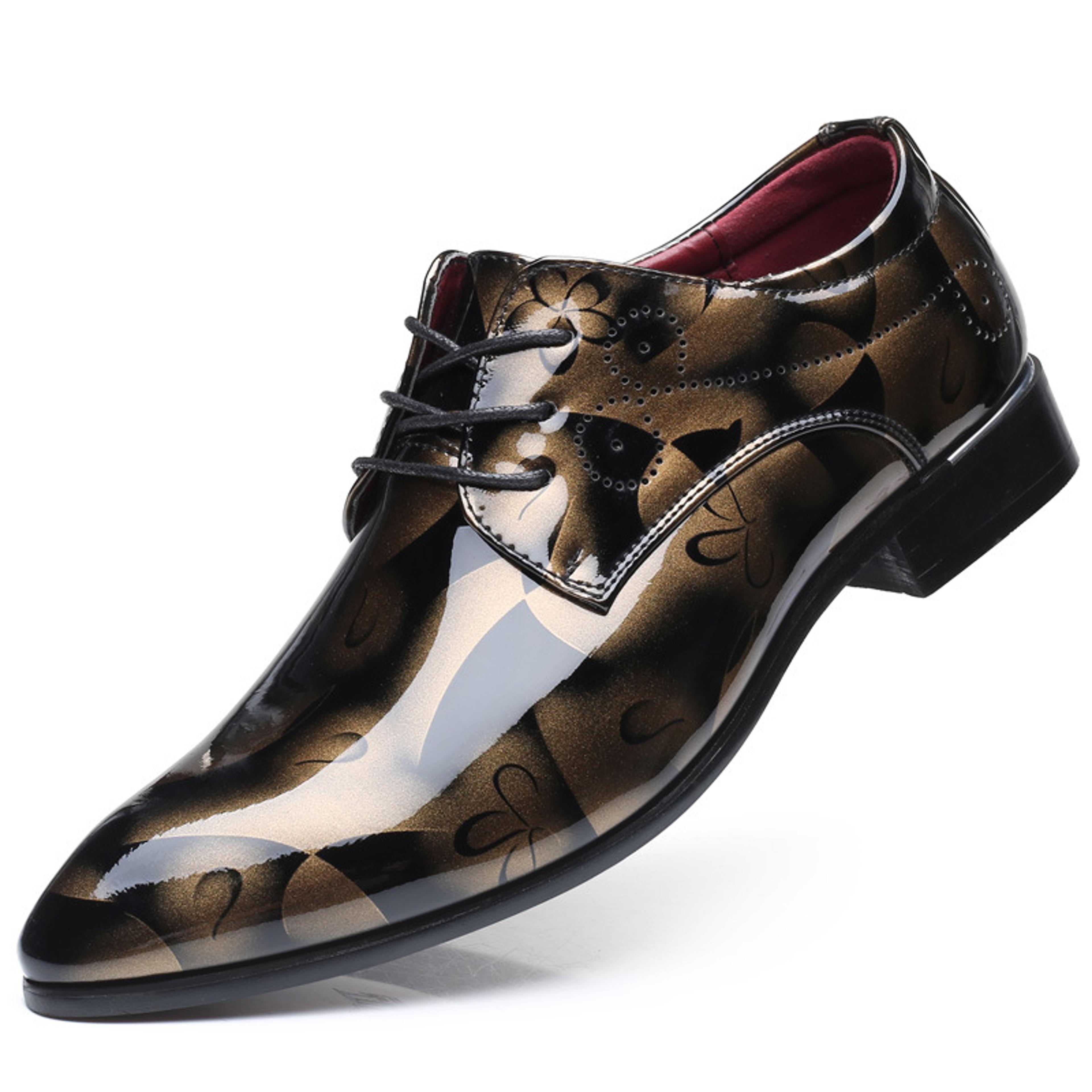 men's retro floral print derby dress shoes with pointed toe and lace-up closure