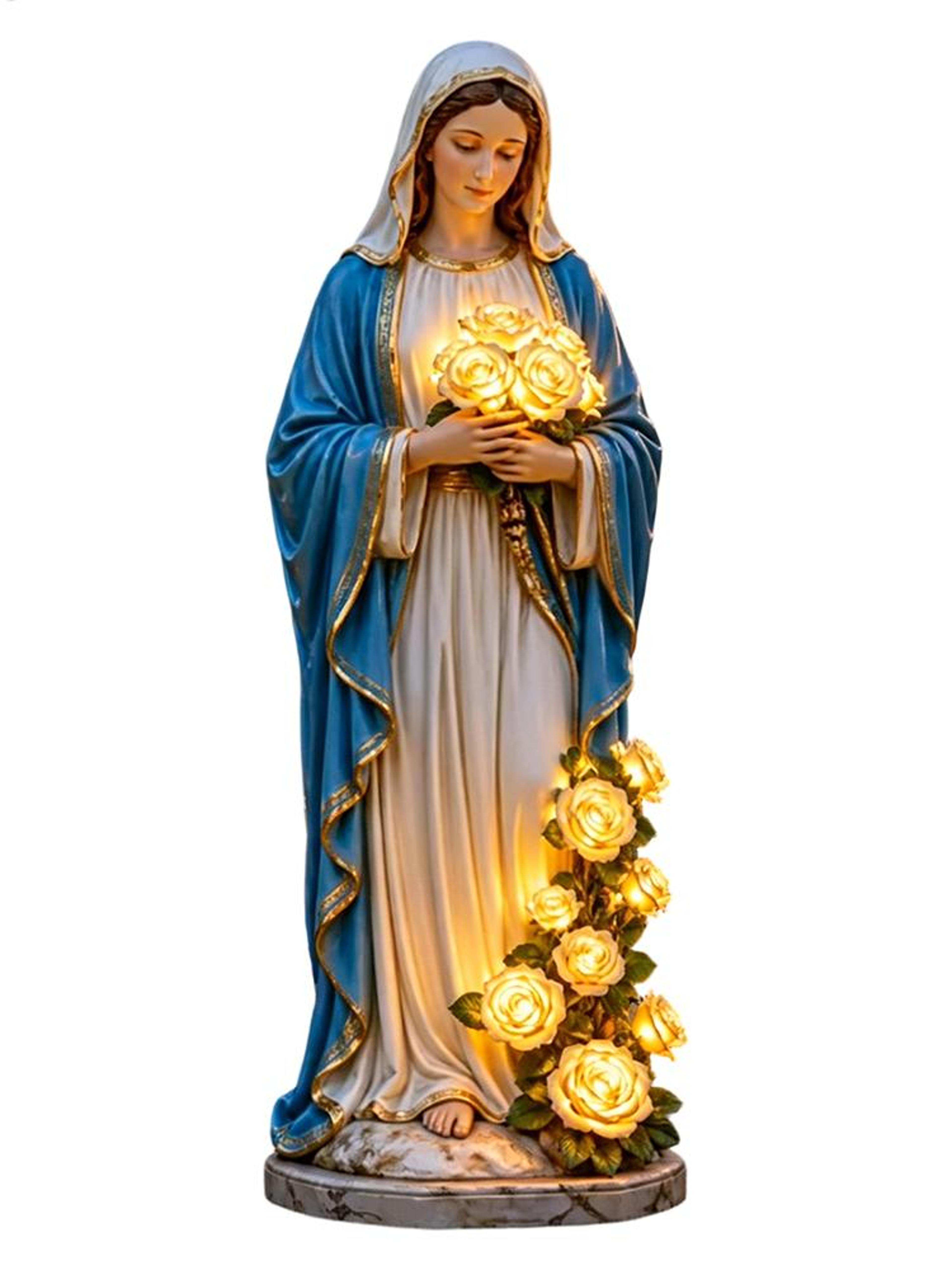 solar powered virgin mary garden statue with led rose light waterproof resin decor
