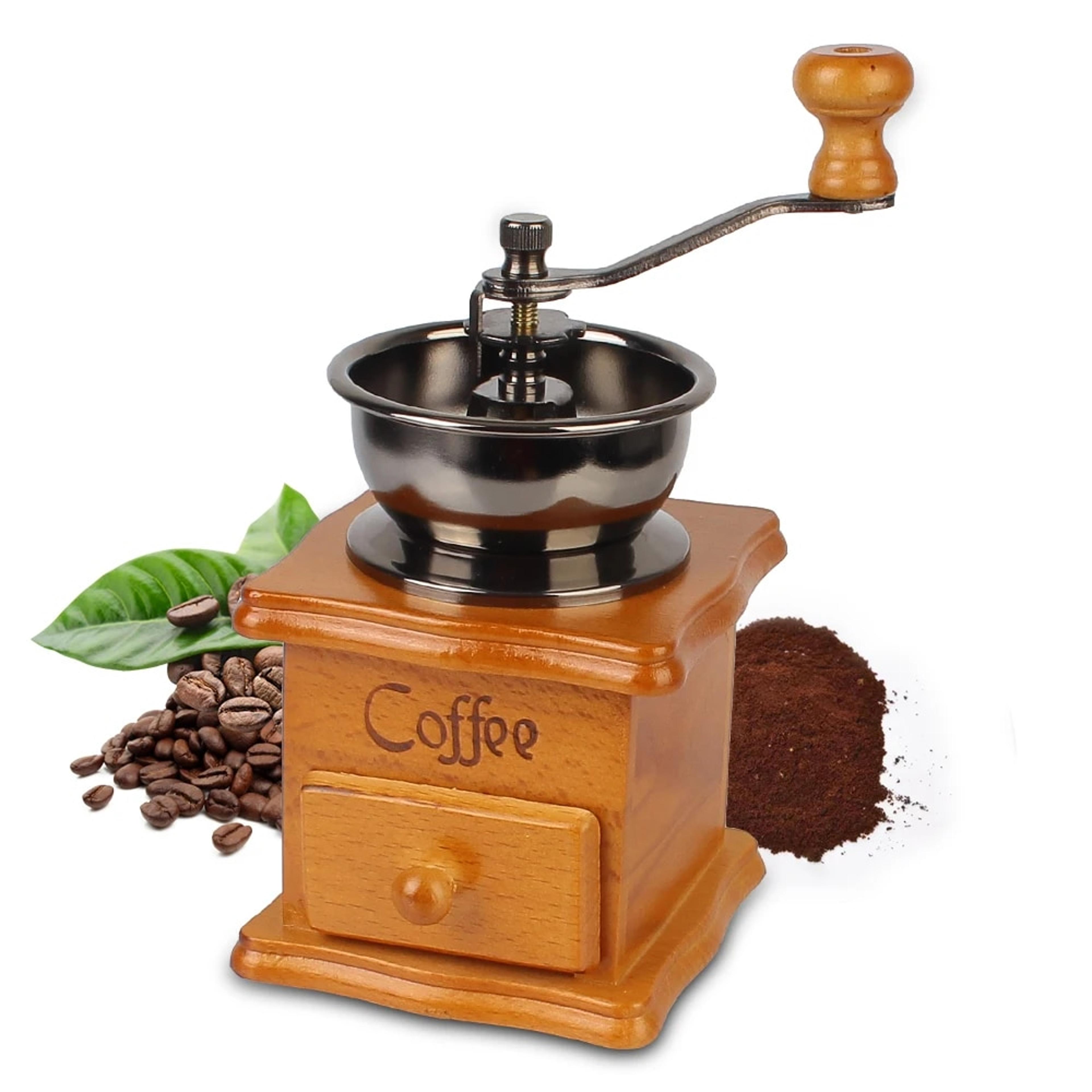 wooden manual coffee bean grinder: retro style spice burr mill with ceramic millstone & stainless steel handle