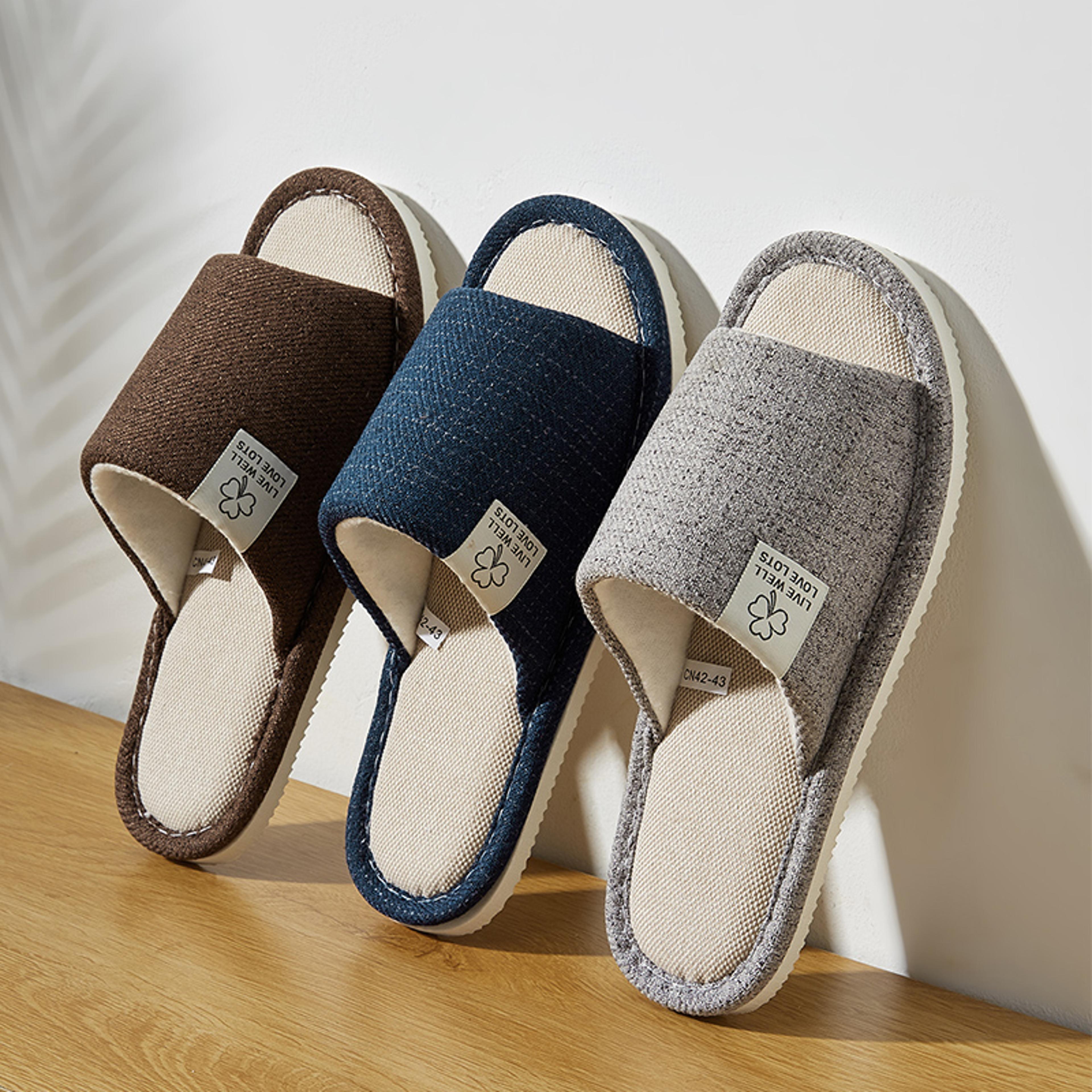 mens & womens linen slippers soft, breathable house shoes for spring, summer & autumn cozy open, toed home footwear