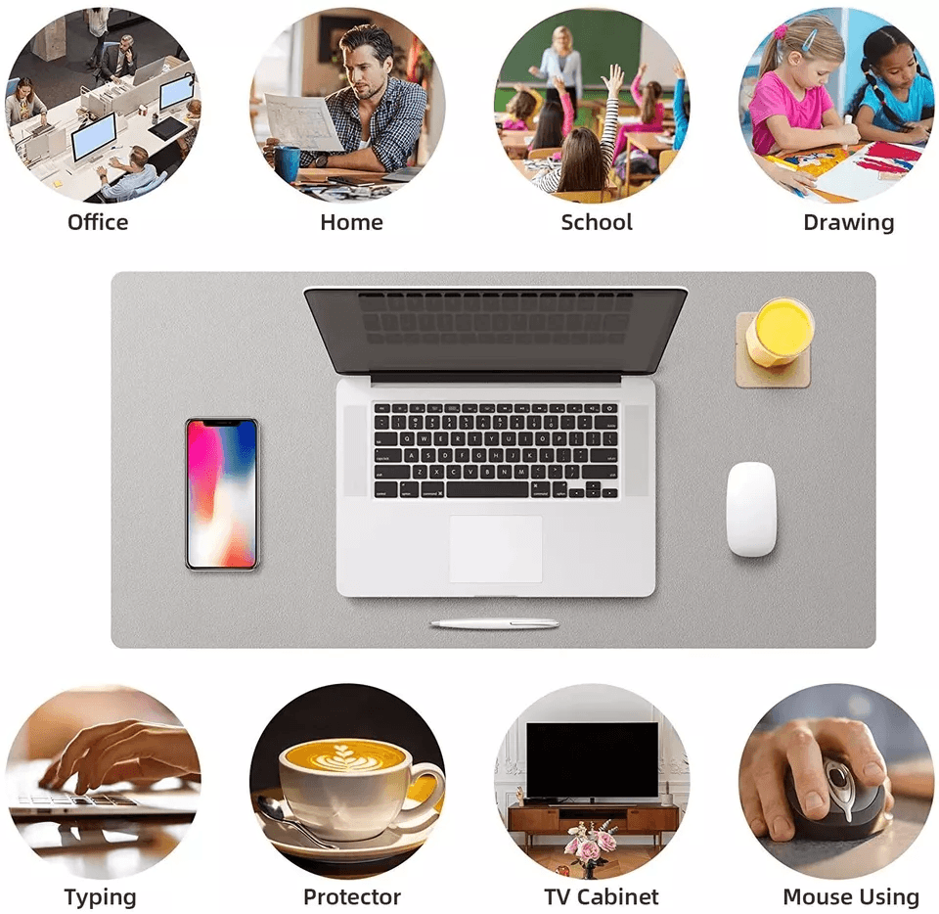 leather office desk mat, waterproof computer desk pad & large mouse pad with non-slip base for home & office