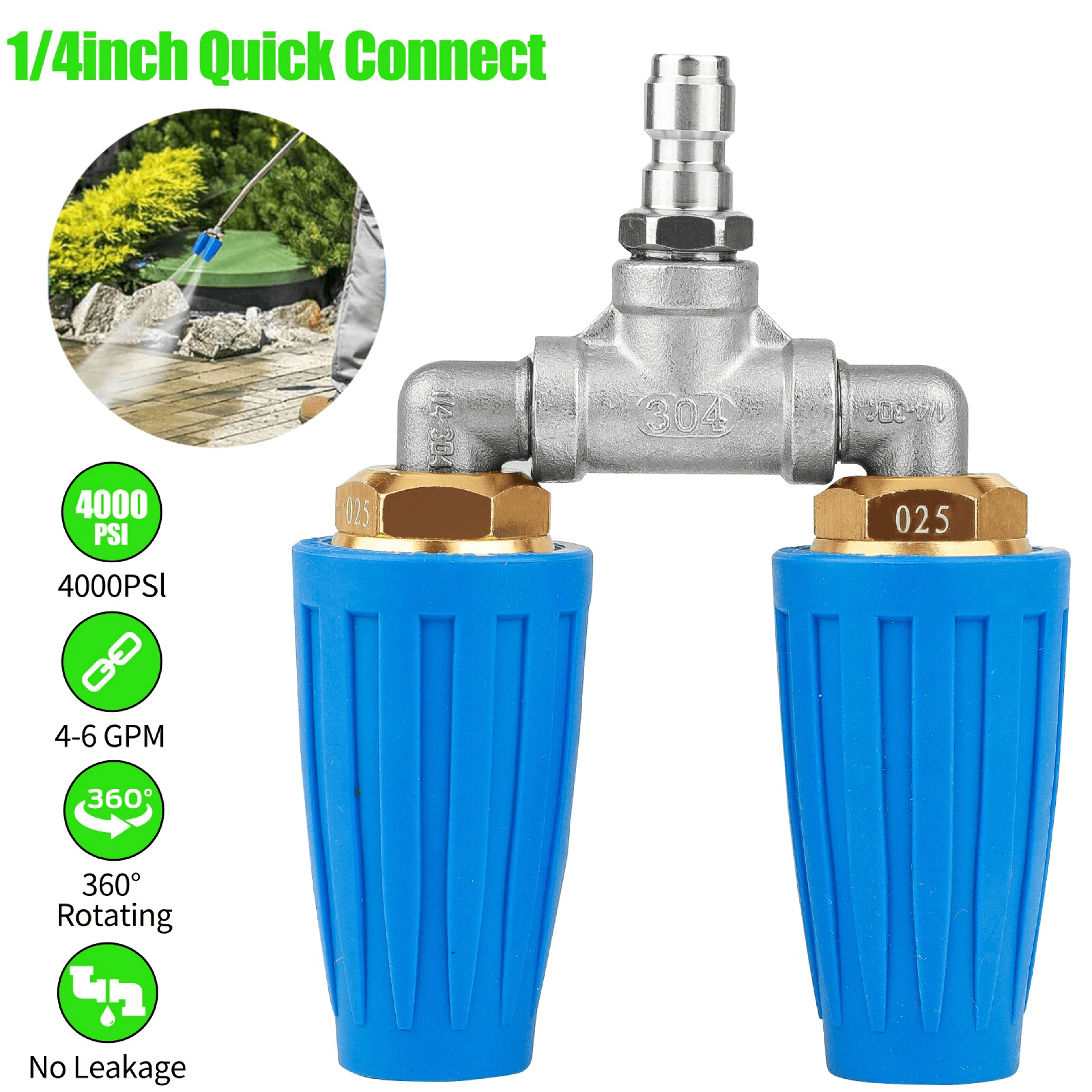 Dual Turbo Nozzle For Pressure Washer Quick Connect Rotating Spray Tip 4000 PSI High Power Cleaning 0