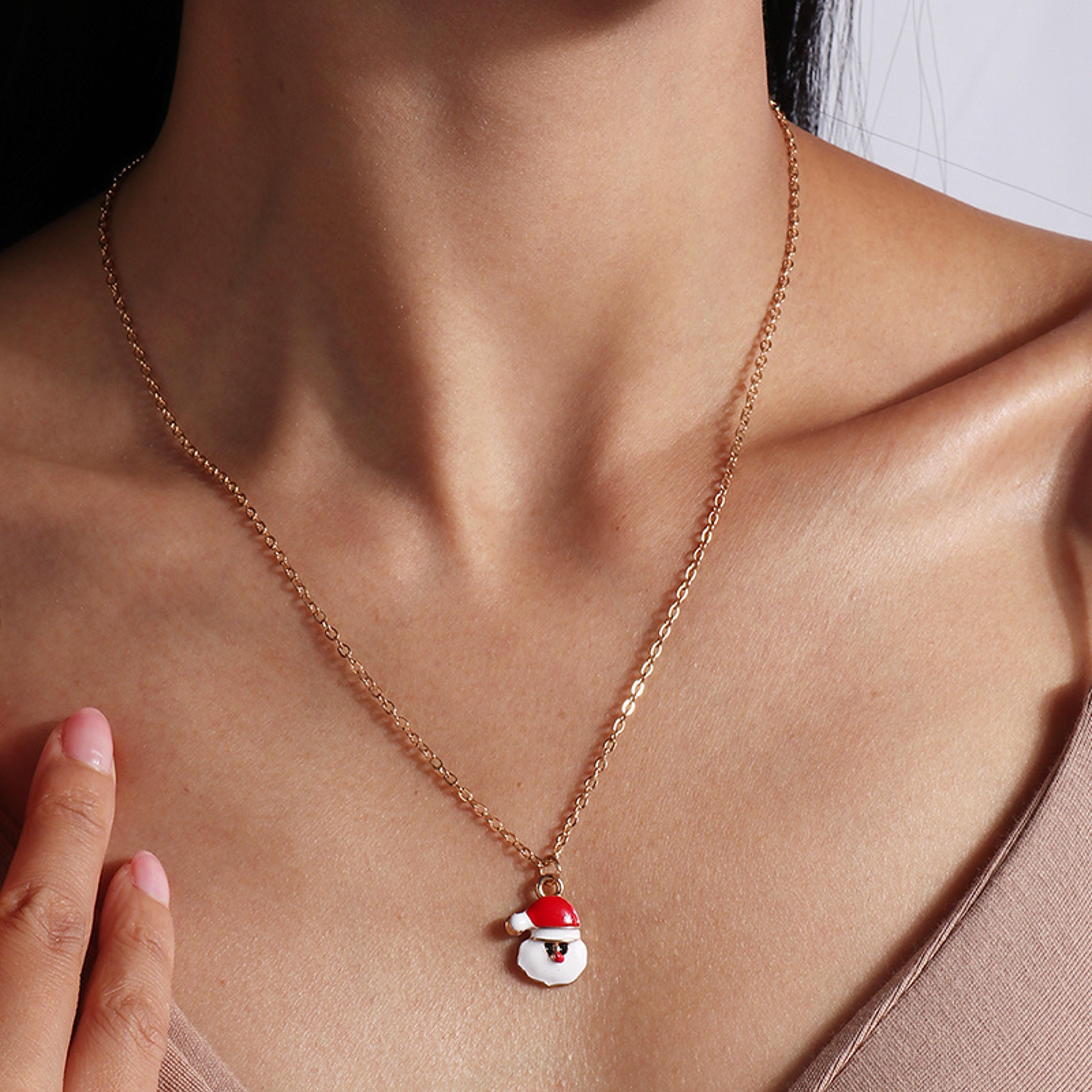 Cute Christmas Necklaces For Women Enamel Christmas Tree Santa Claus Bells Pendants Necklaces Girls 10