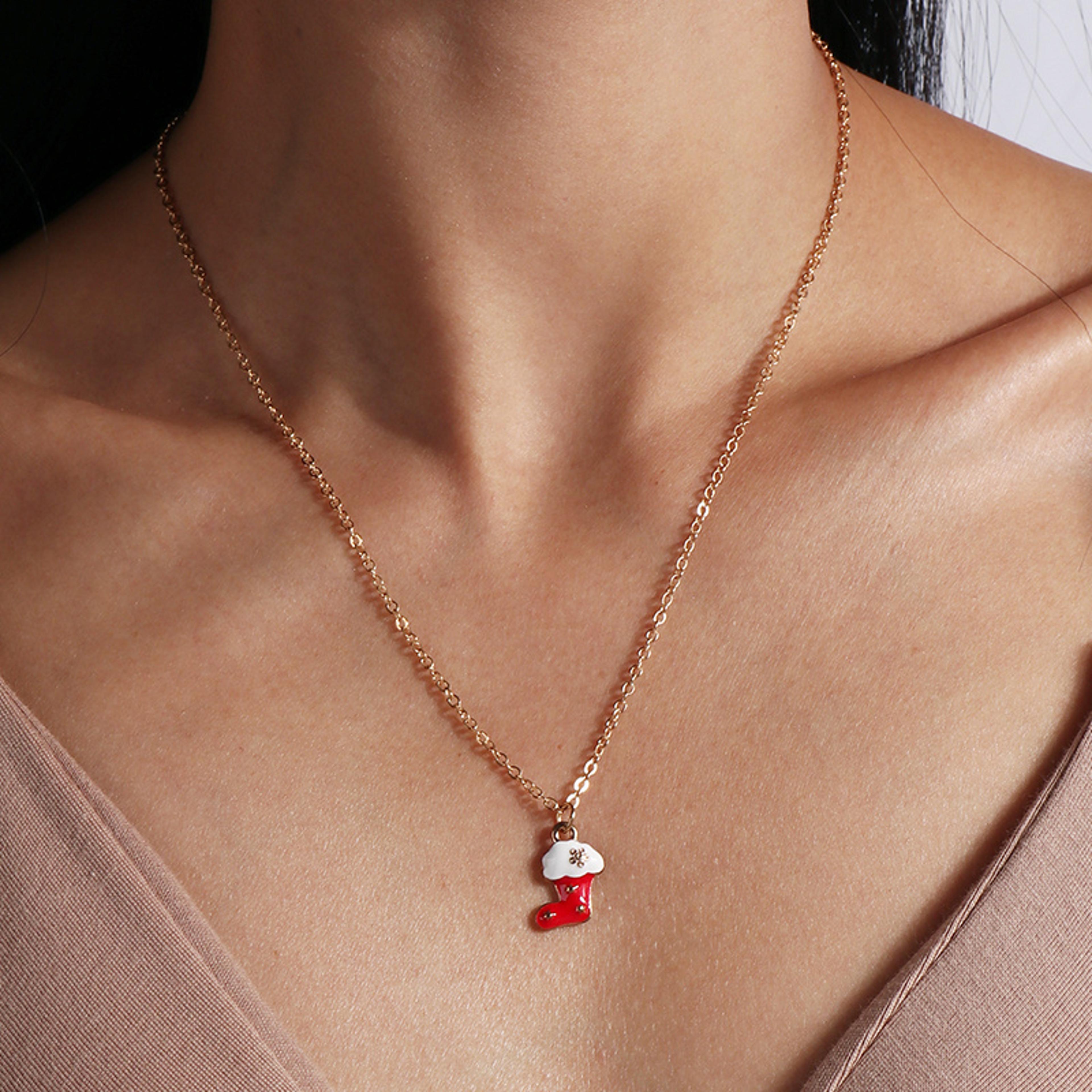 Cute Christmas Necklaces For Women Enamel Christmas Tree Santa Claus Bells Pendants Necklaces Girls 16