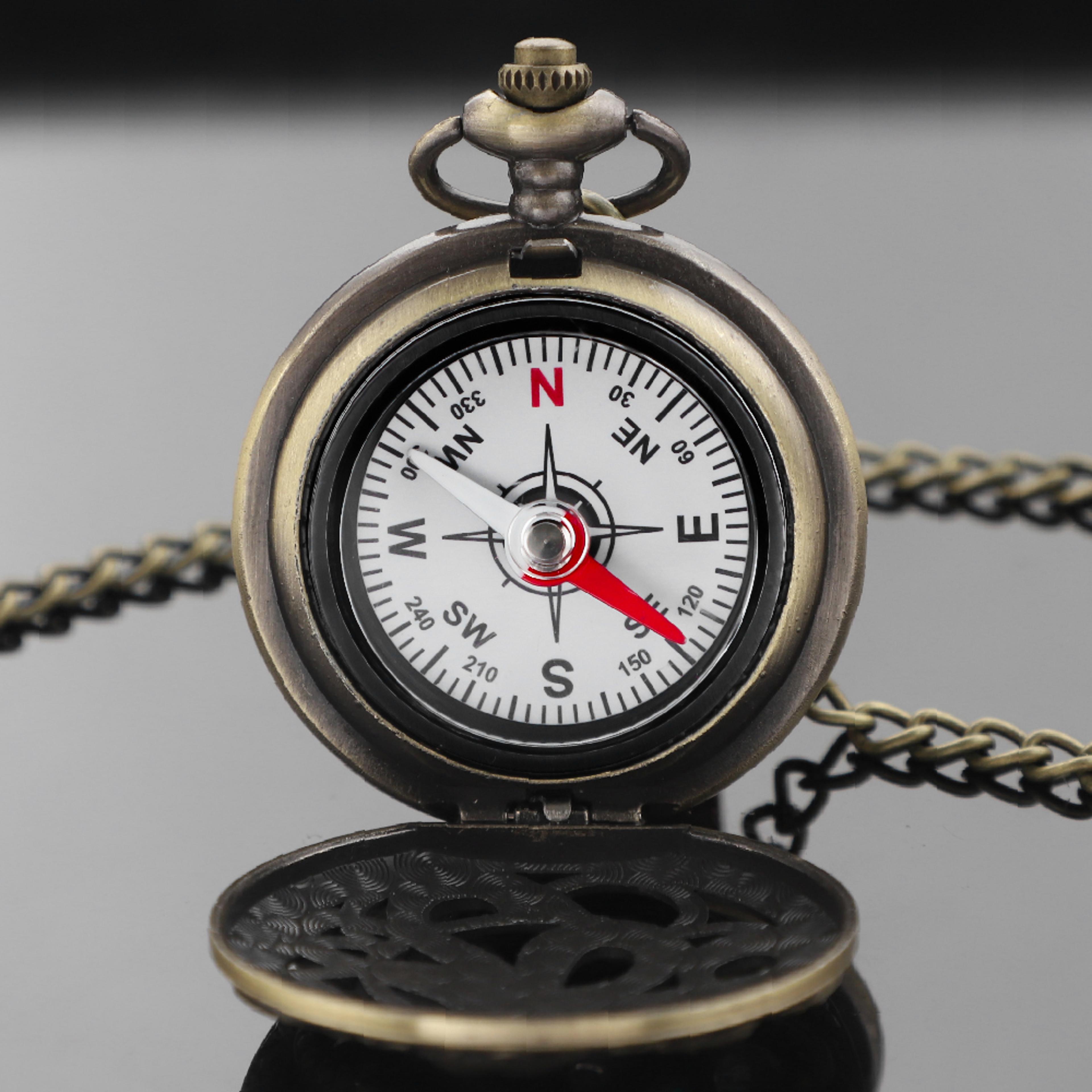 Vintage Brass Pocket Compass Watch Pendant For Hiking Camping Navigation Gift 6
