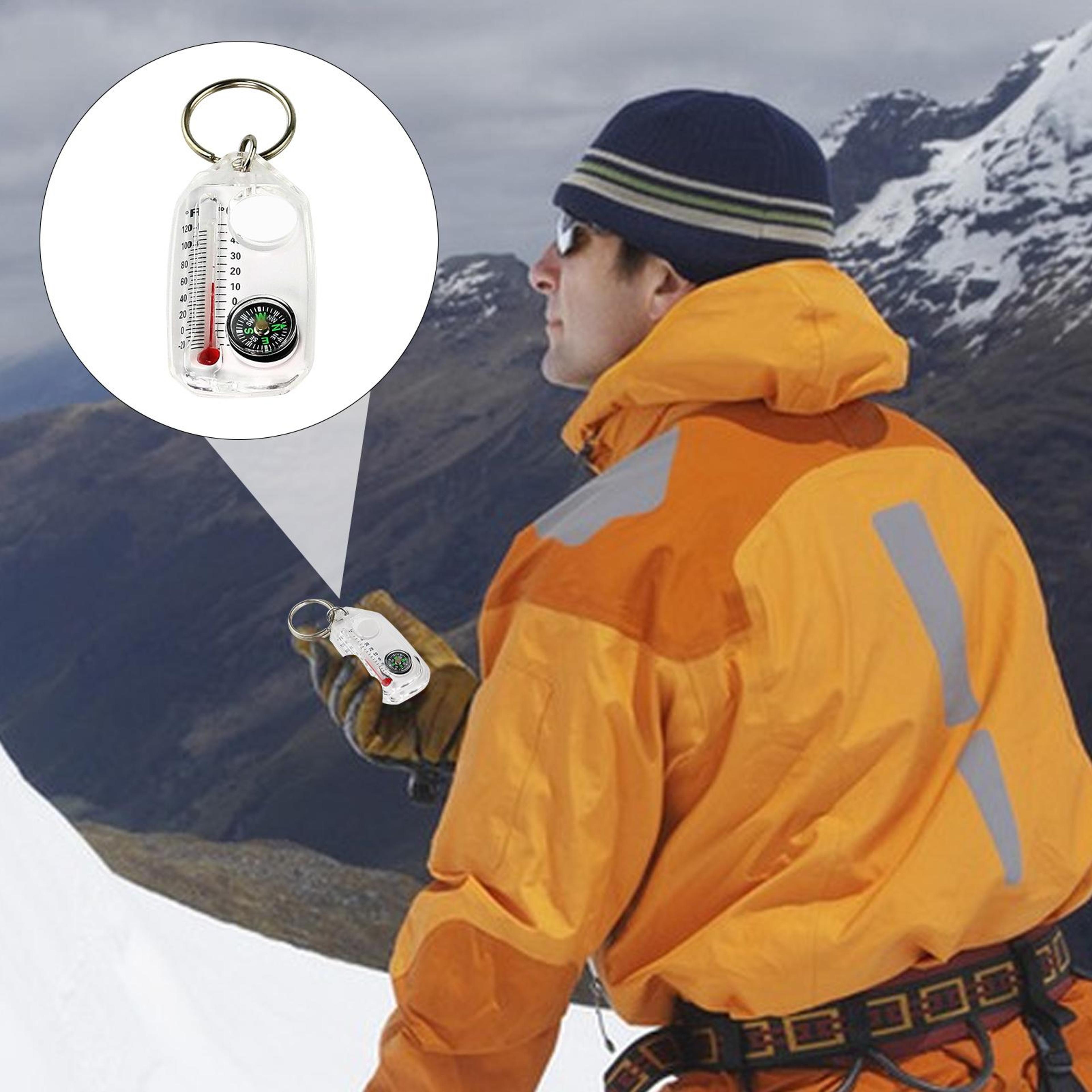 Mini Compass Keychain With Thermometer  Portable Survival Keychain Tool For Camping  Hiking 0