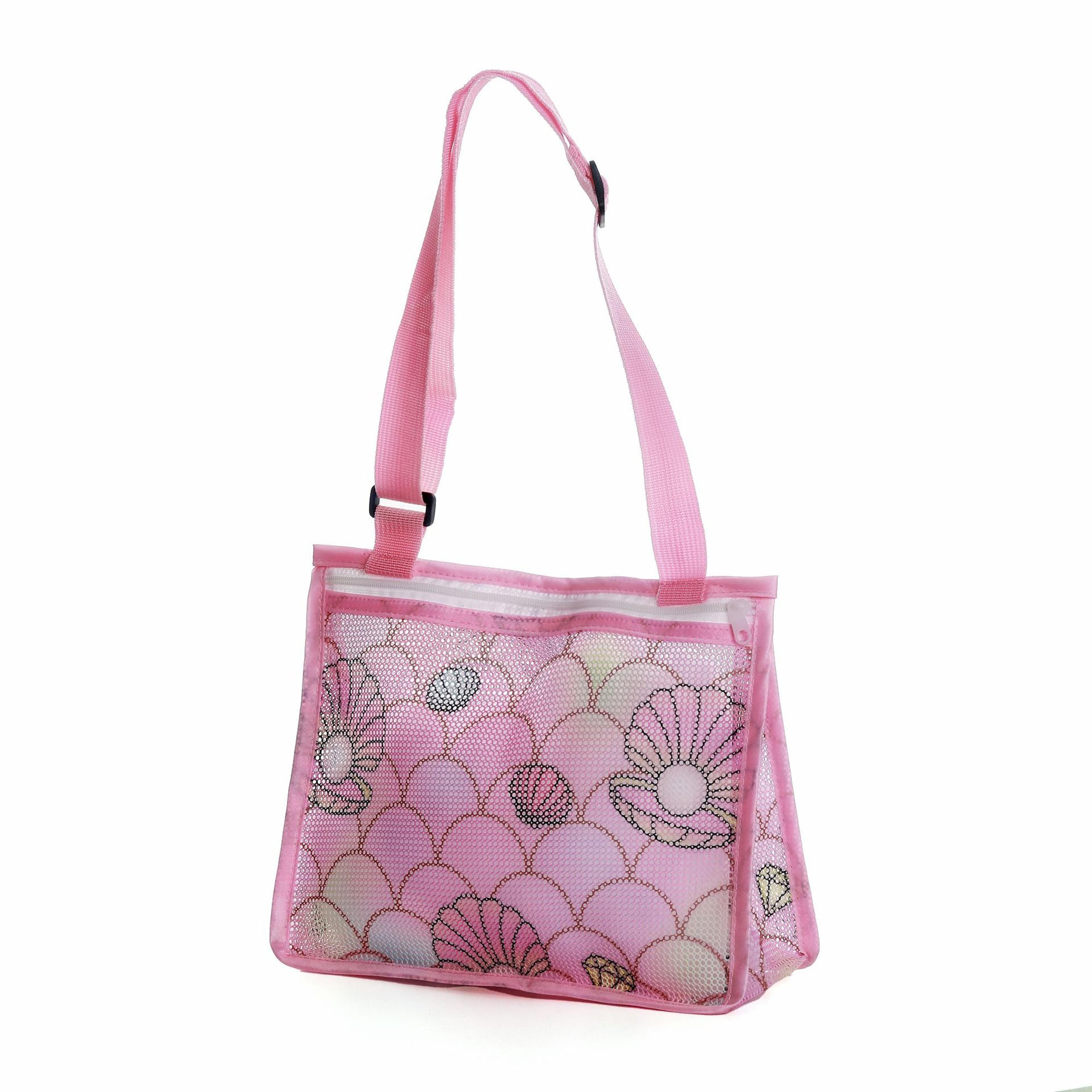 Kids Mesh Beach Bag For Shell Collecting Colorful Lightweight Beach Toy Storage Bag 7