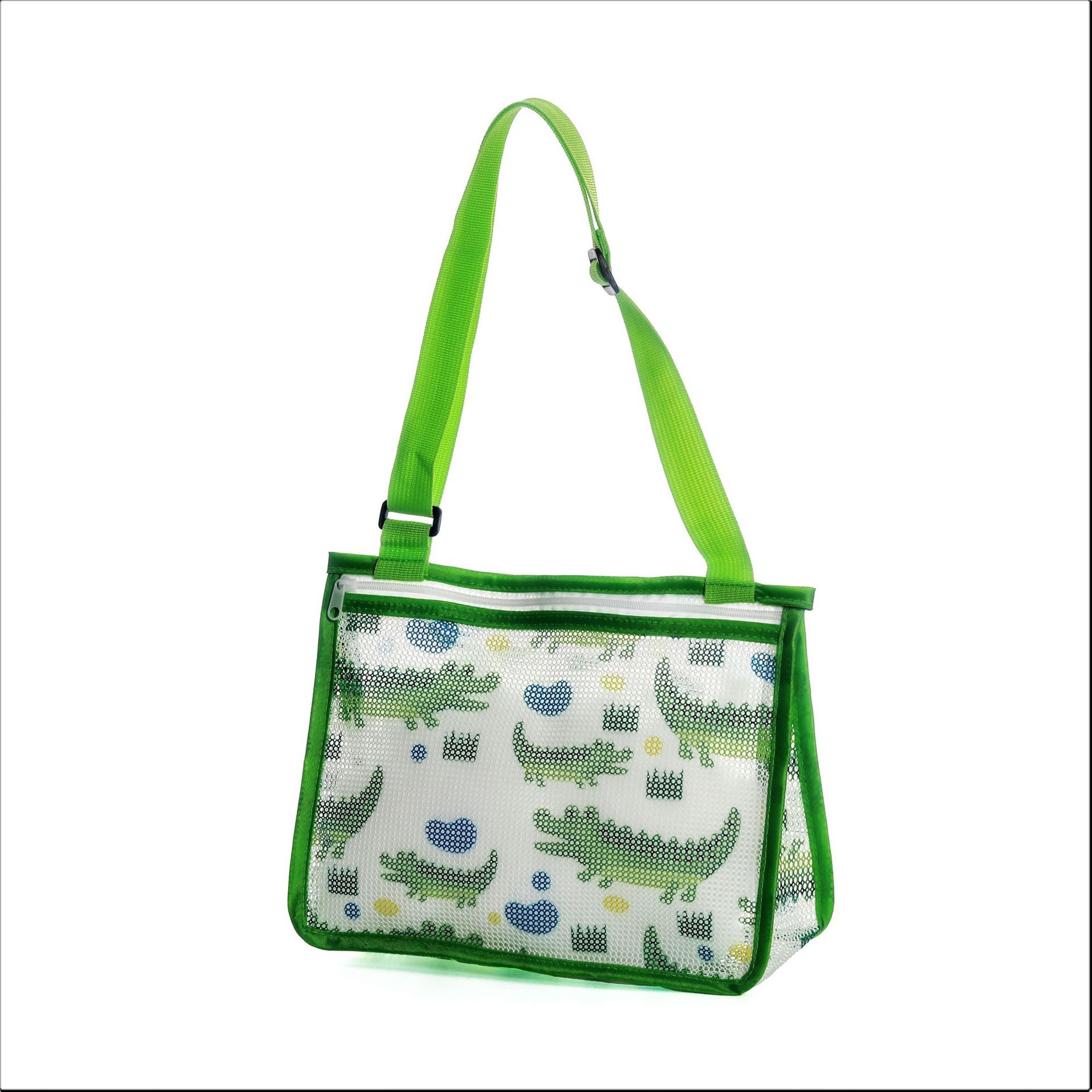 Kids Mesh Beach Bag For Shell Collecting Colorful Lightweight Beach Toy Storage Bag 8