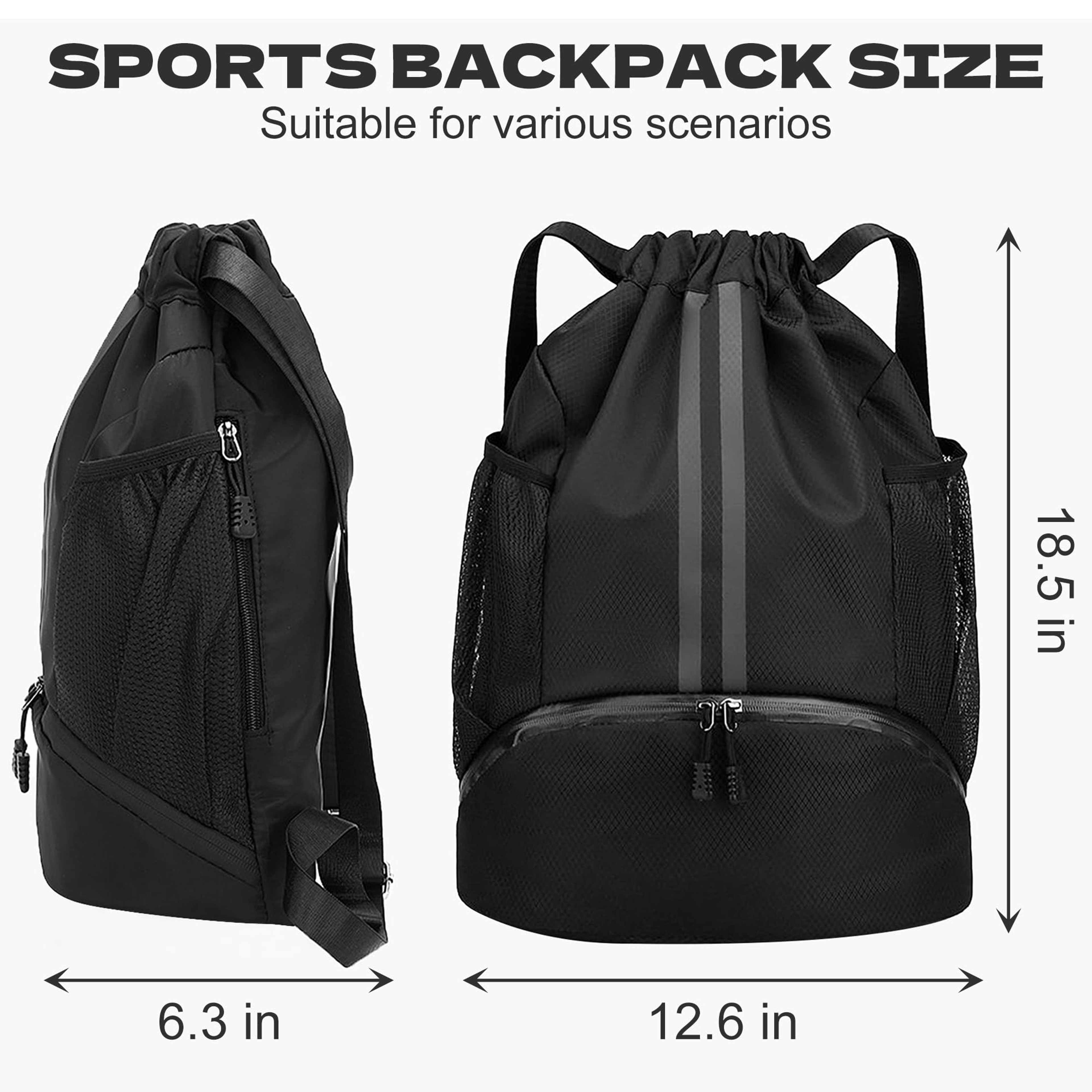 Waterproof Drawstring Gym Backpack With Wet Dry Compartment For Swimming Basketball  Fitness 1