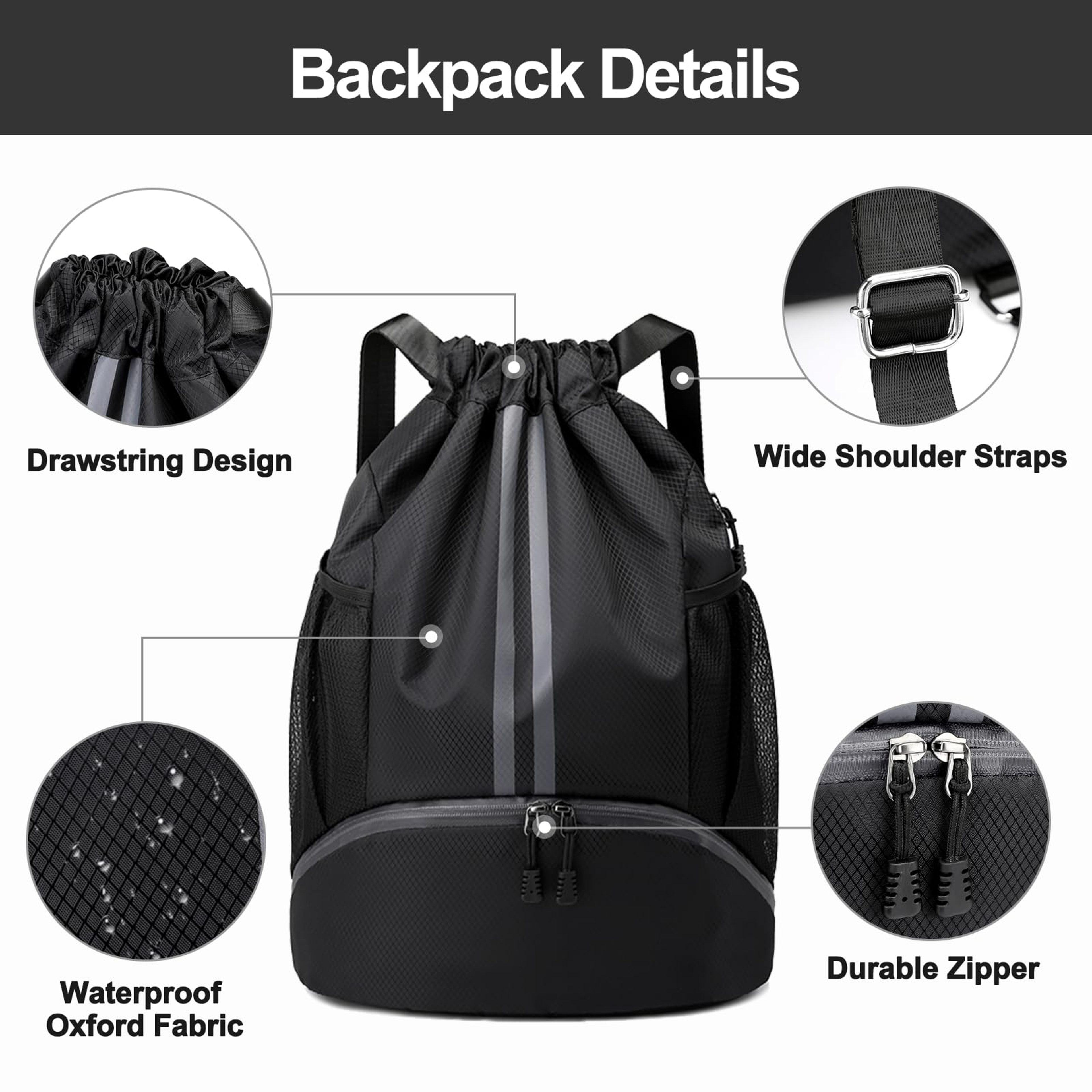 Waterproof Drawstring Gym Backpack With Wet Dry Compartment For Swimming Basketball  Fitness 2