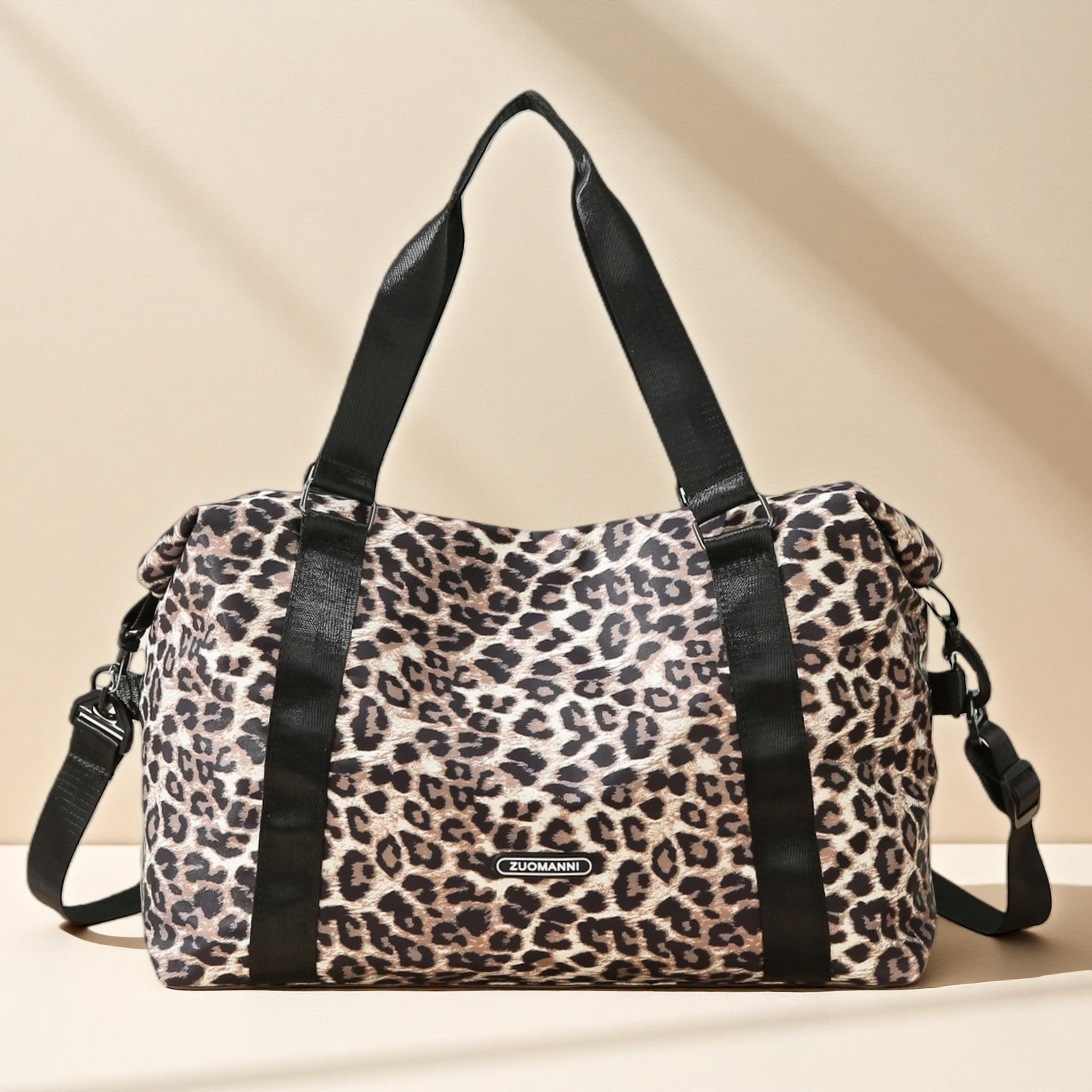 leopard print travel duffel bag large capacity gym tote weekend luggage