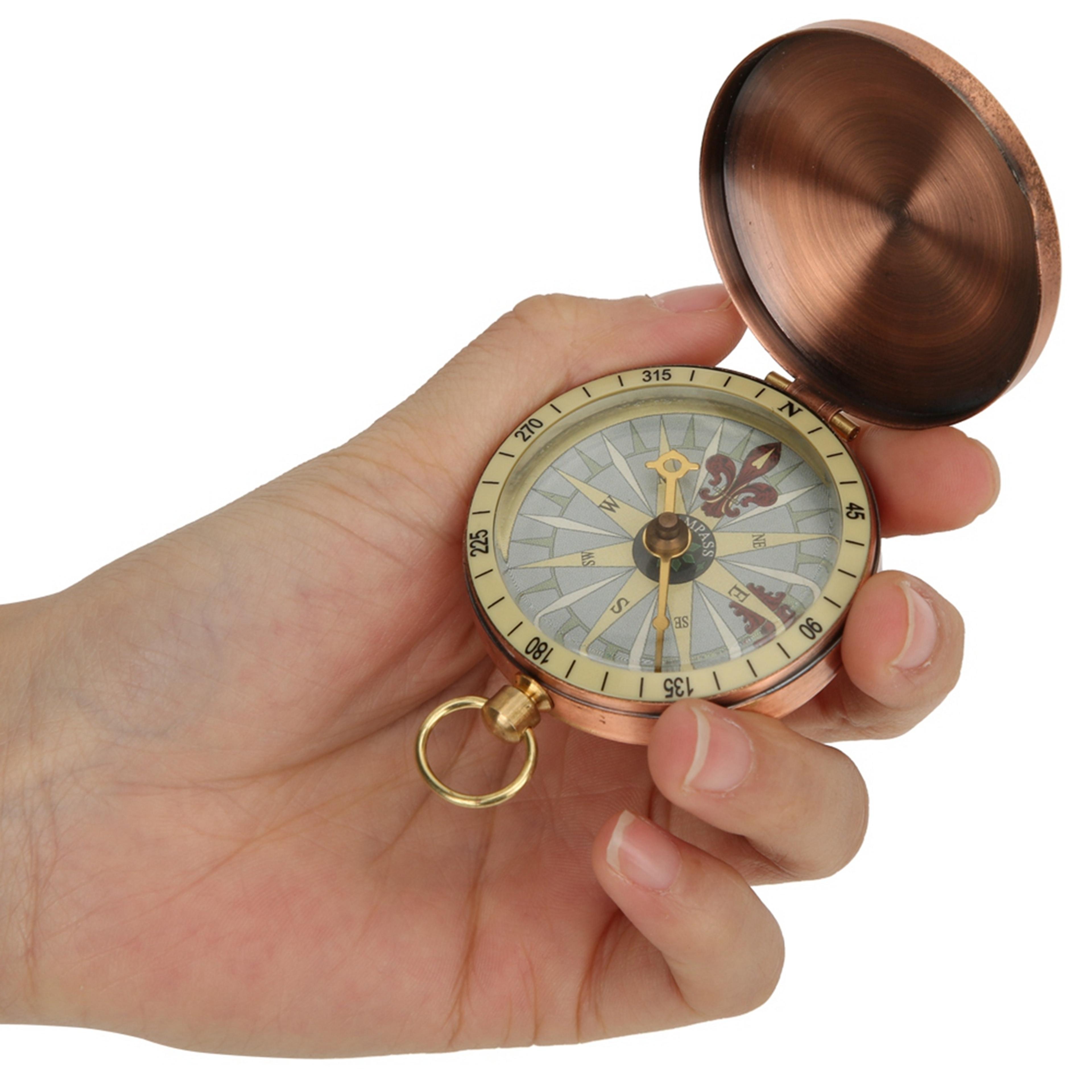 Vintage Brass Pocket Compass Flip Cover Outdoor Navigation Tool For Hiking Camping 0