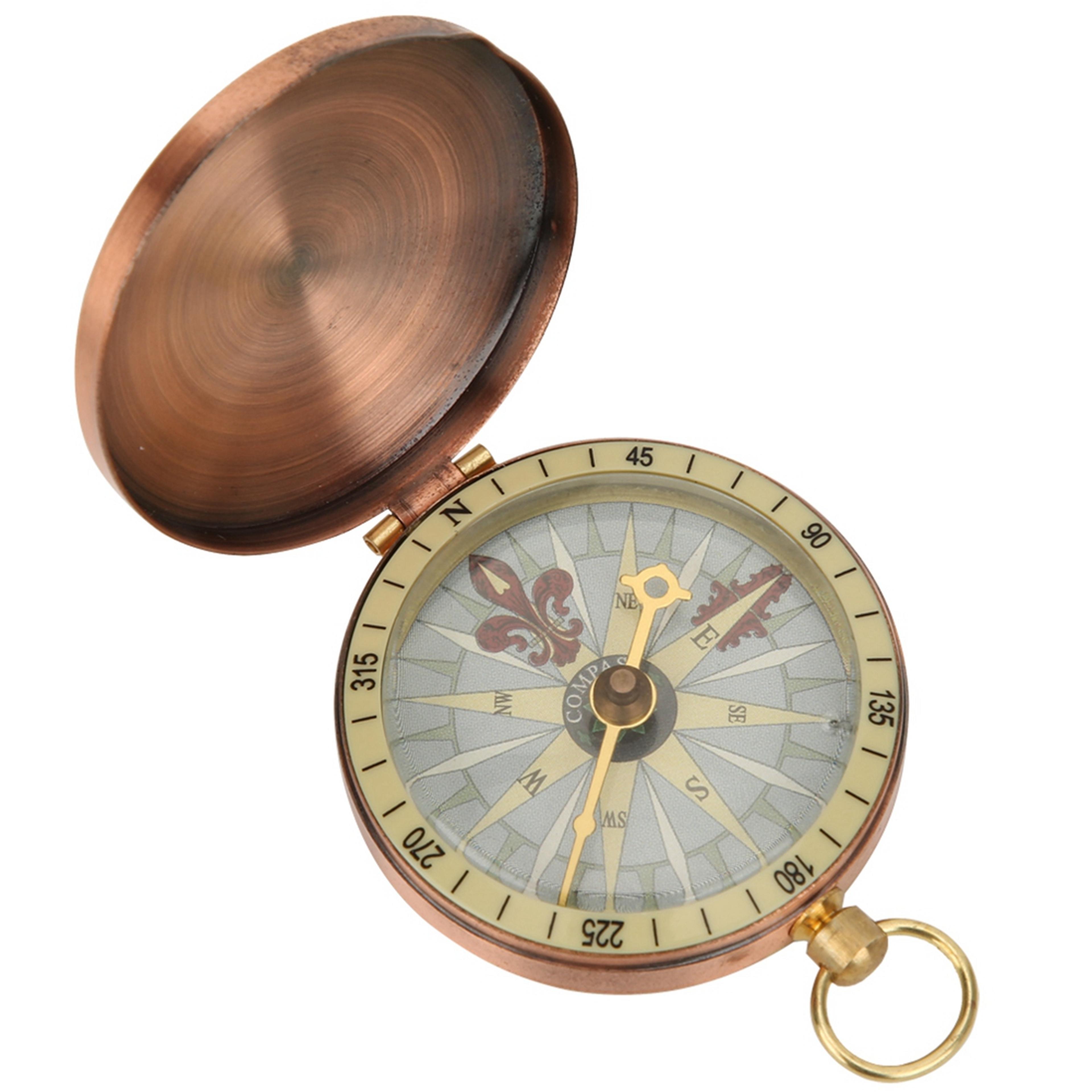 Vintage Brass Pocket Compass Flip Cover Outdoor Navigation Tool For Hiking Camping 2
