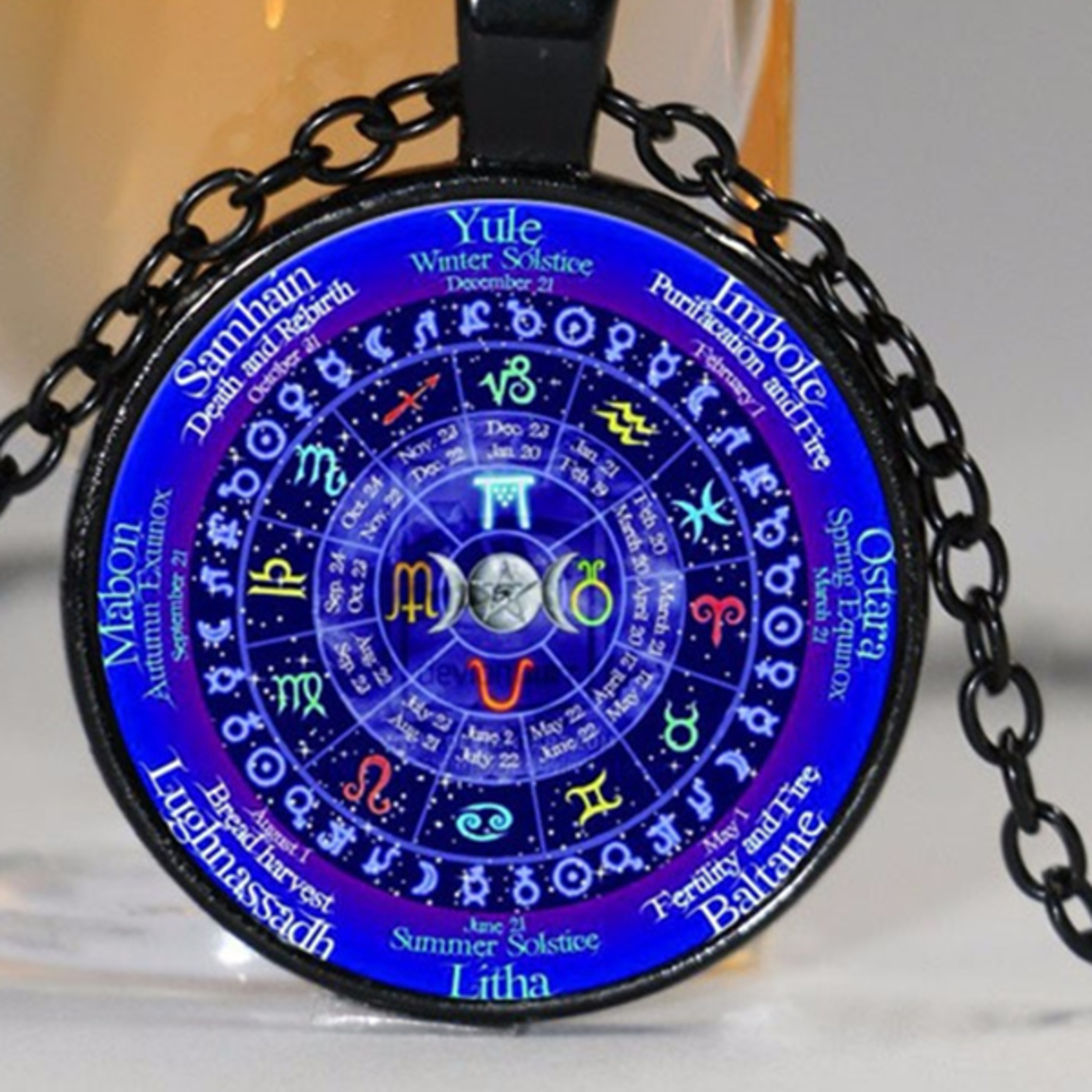 1pcs Zodiac Wicca Logo Necklace Pendant Pentagram Wiccan Vintage Chain for Women Mens Clothing Acce
