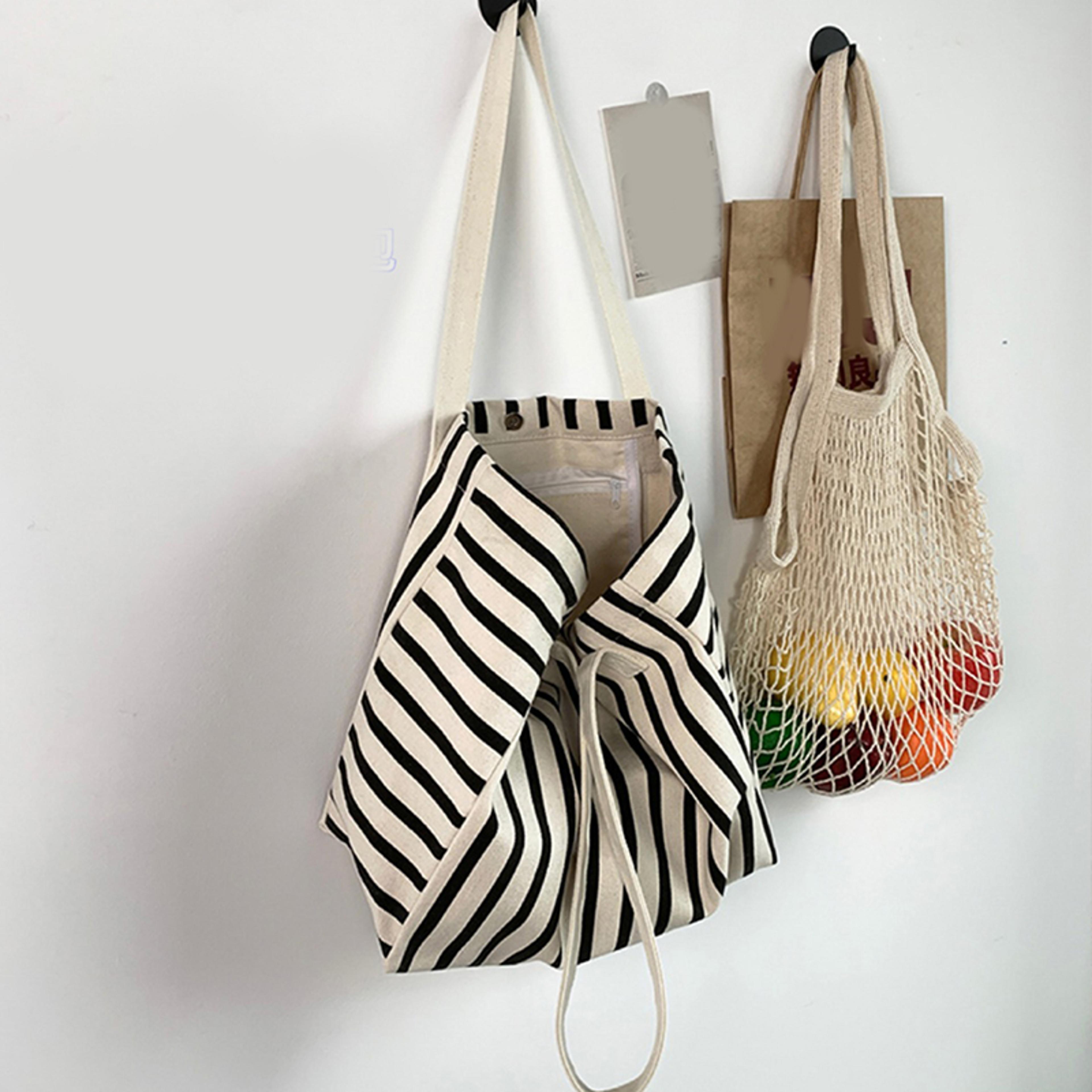 Striped Canvas Beach Tote Bag Large Capacity Summer Shoulder Handbag For Women 4