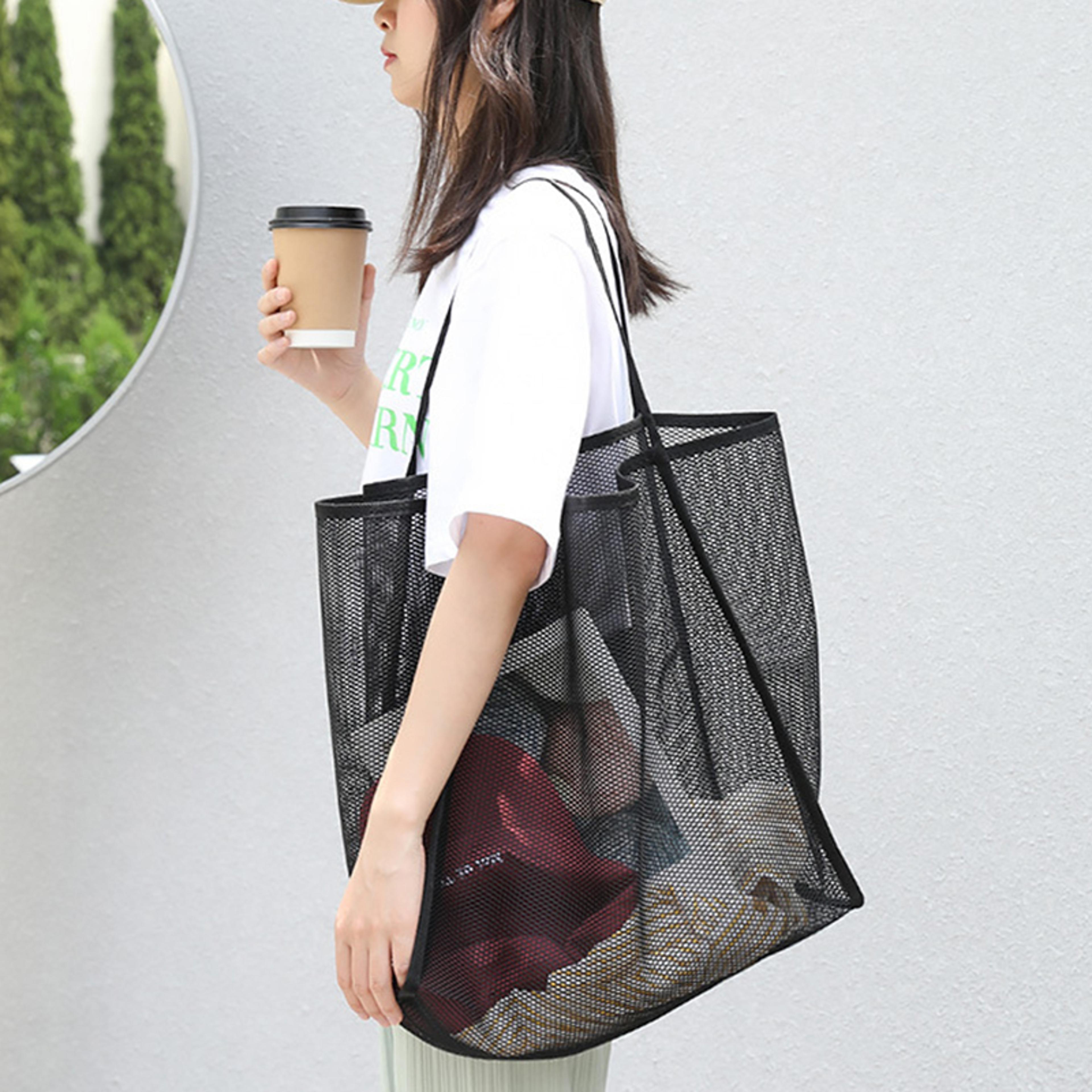 large capacity mesh beach tote bag lightweight summer shoulder handbag for women