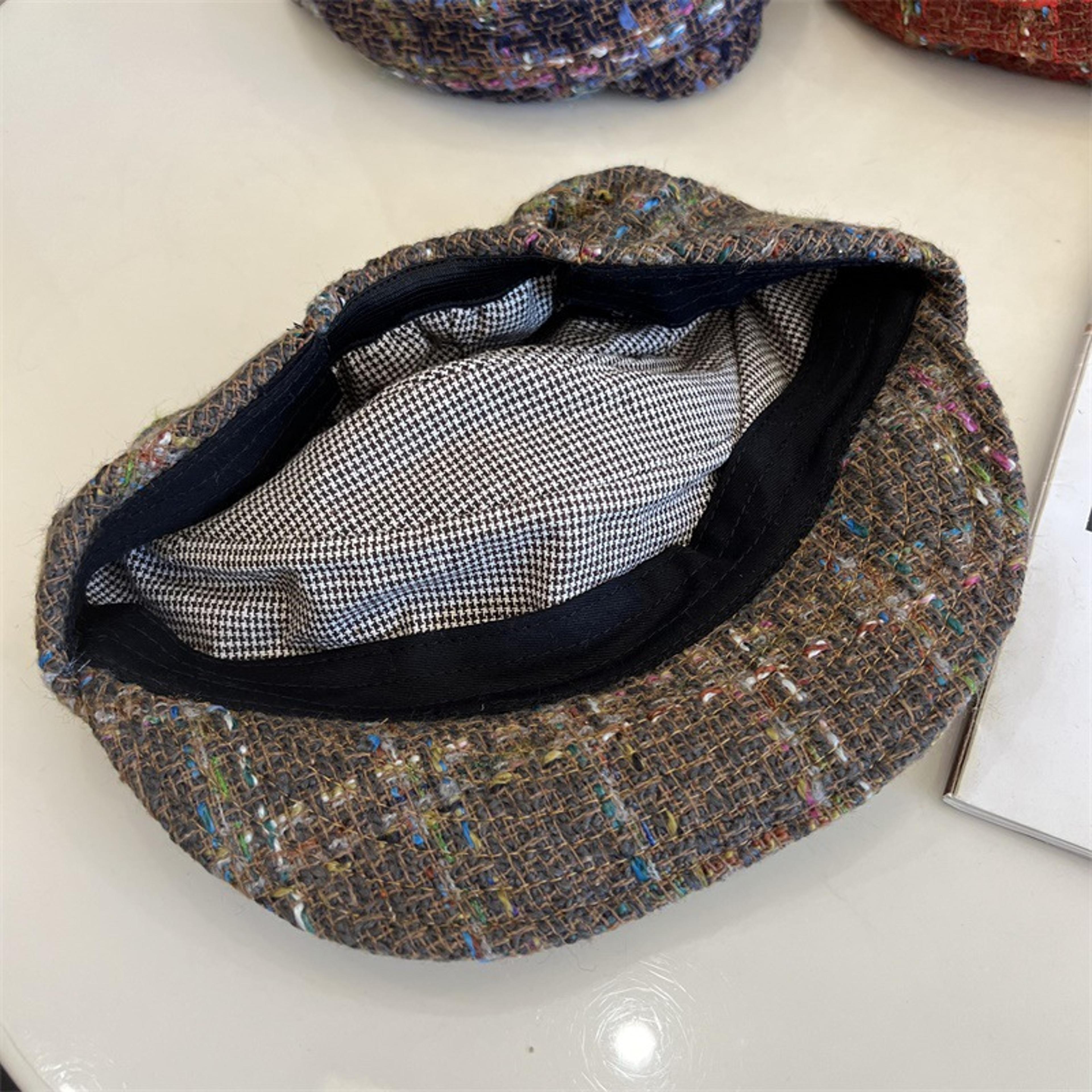French Tweed Beret Hat Women Winter Warm Literary Style Equestrian Cap 4