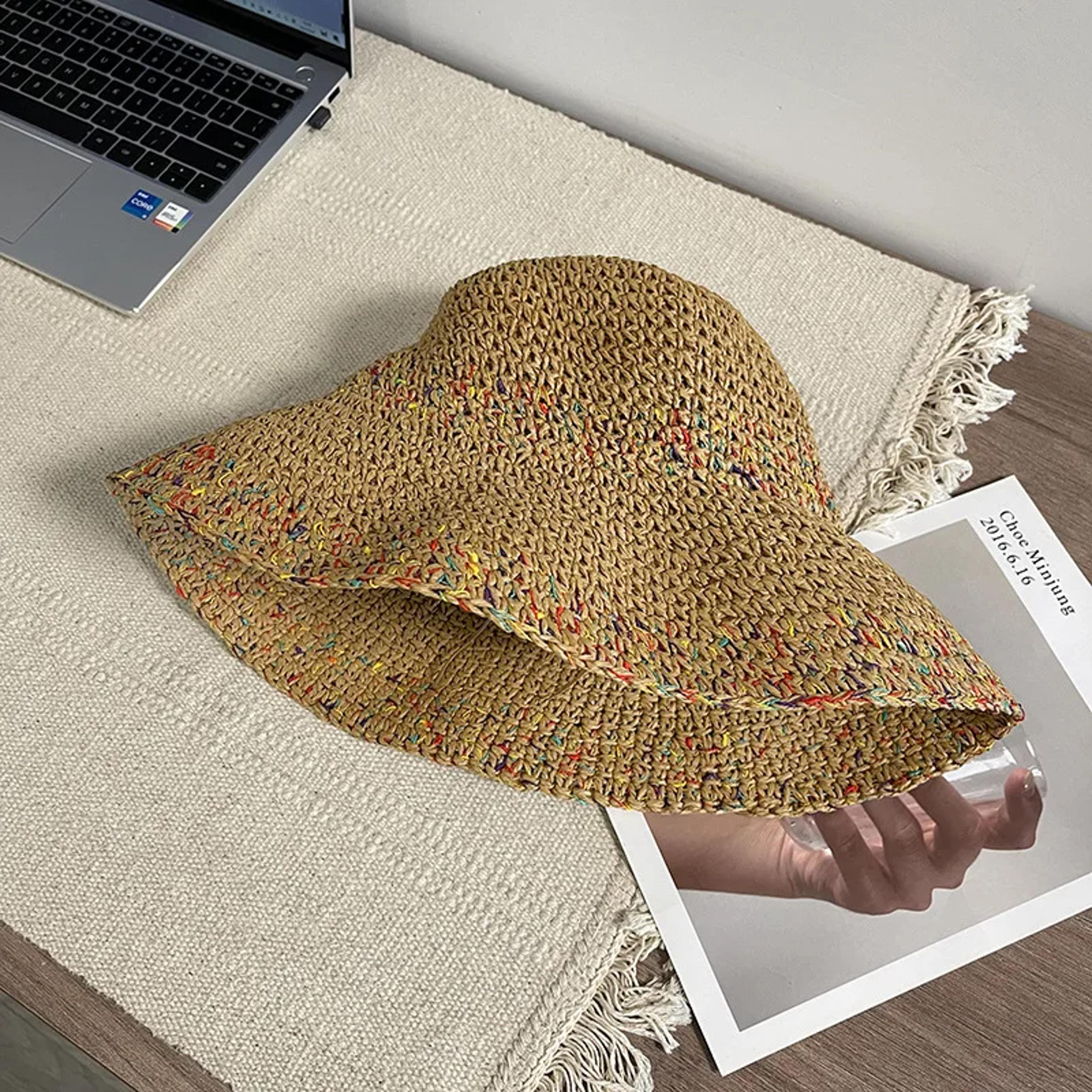 Wide Brim Straw Sun Hat For Women Beach Bucket Hat UV Protection Summer Cap 4