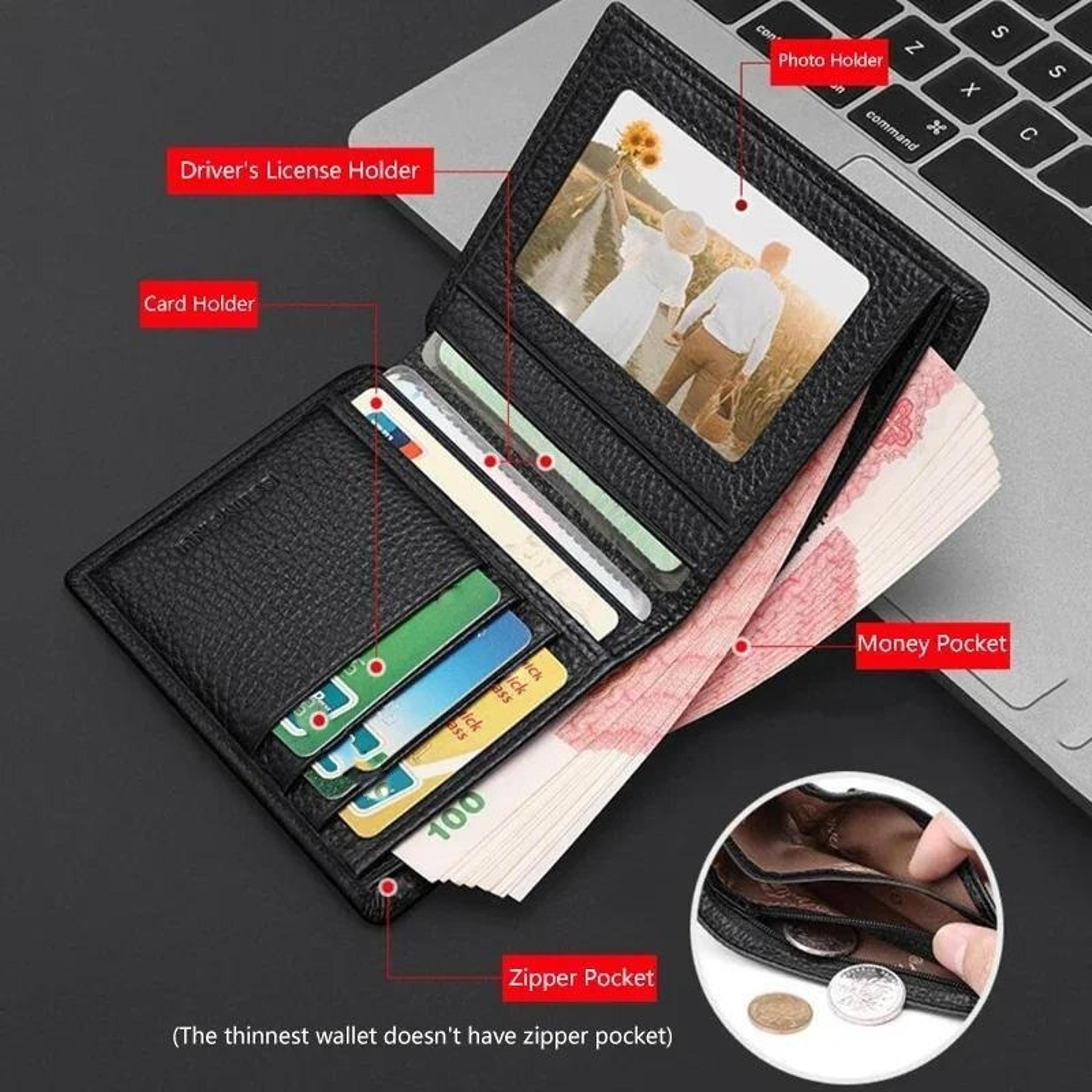 Genuine Leather RFID Blocking Slim Wallet For Men Vertical Card Holder With Coin Pocket 1