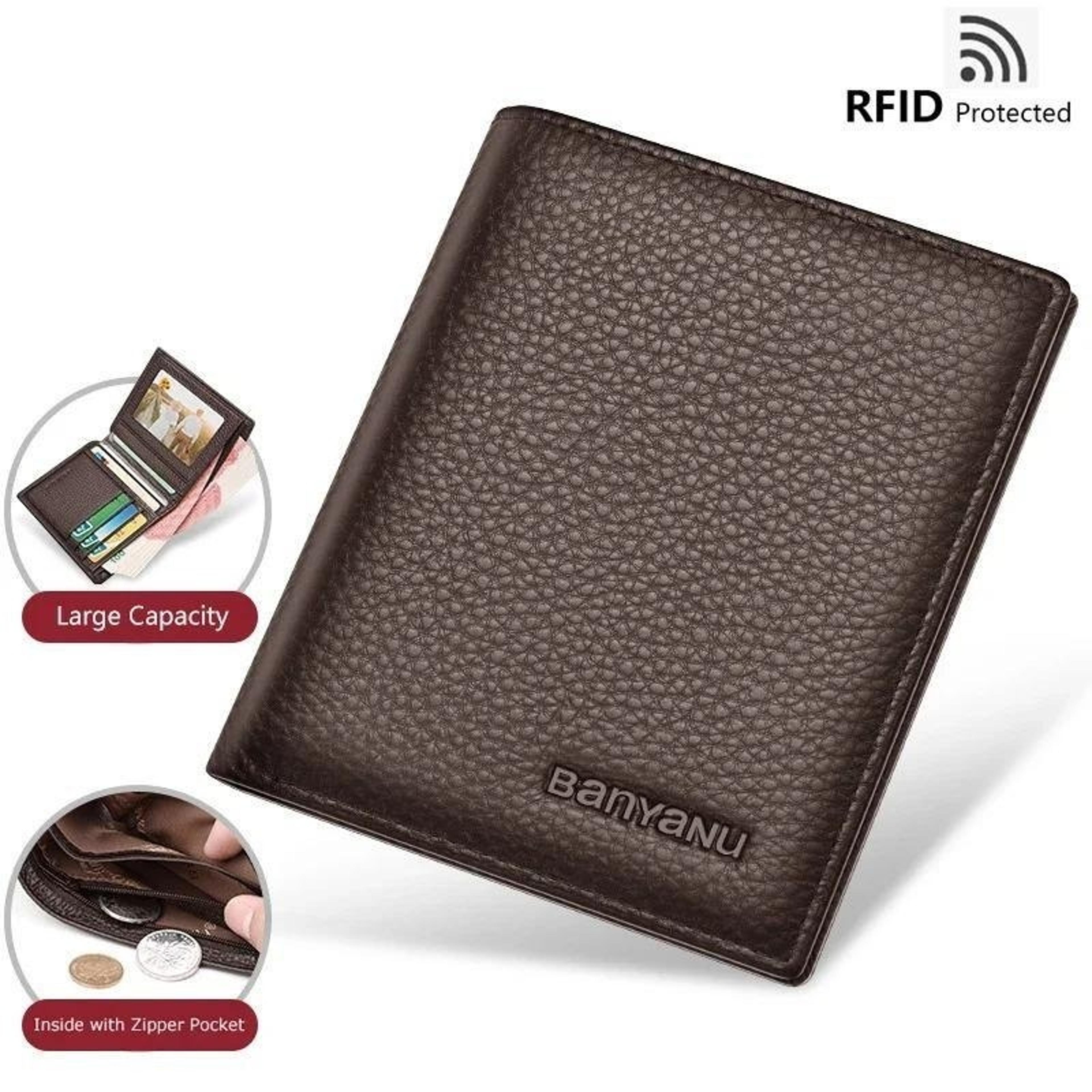 Genuine Leather RFID Blocking Slim Wallet For Men Vertical Card Holder With Coin Pocket 2