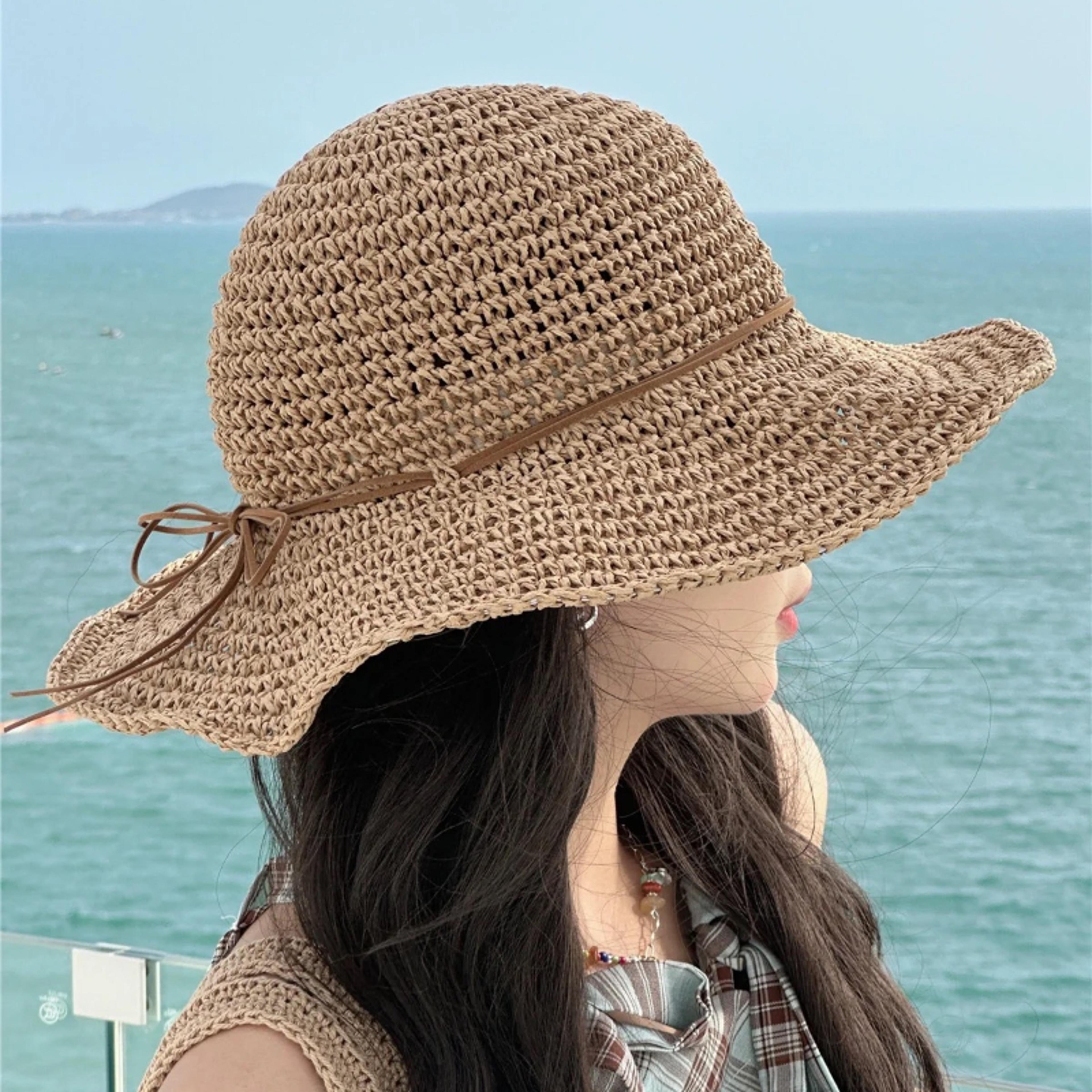 korean straw sun hat for women wide brim beach visor bucket hat