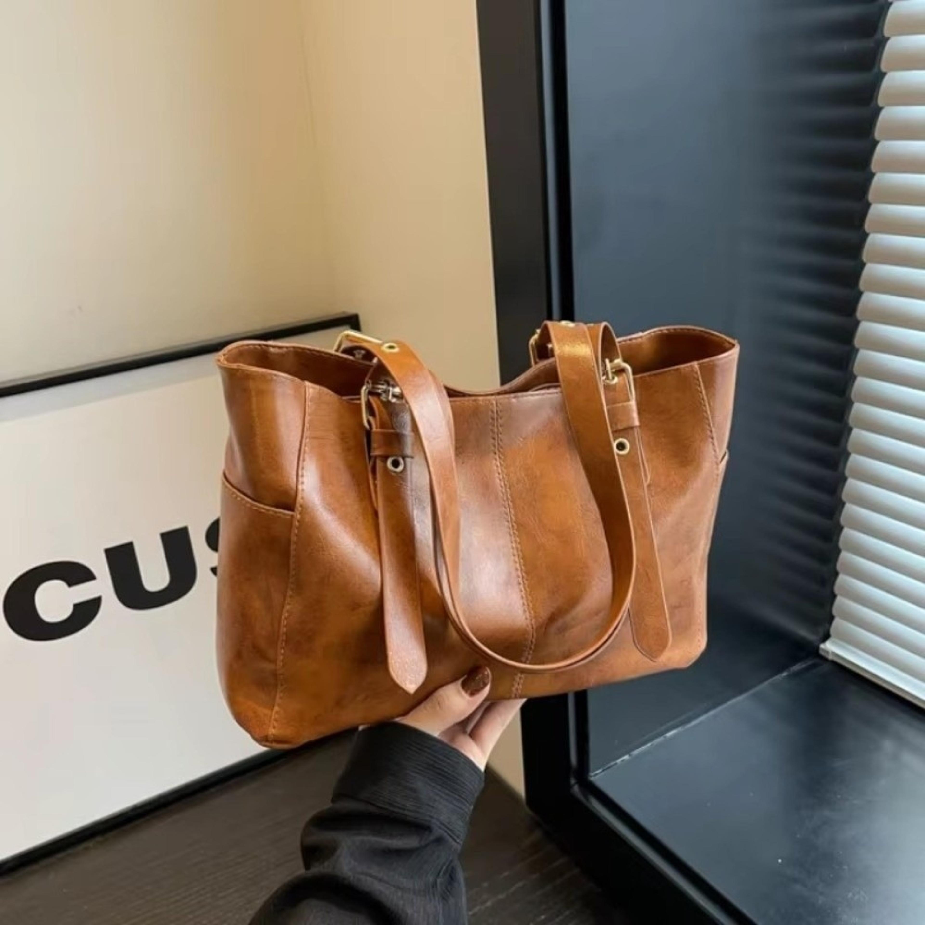 Retro Shoulder Bag Large Capacity Tote PU Leather Handbag For Women 7