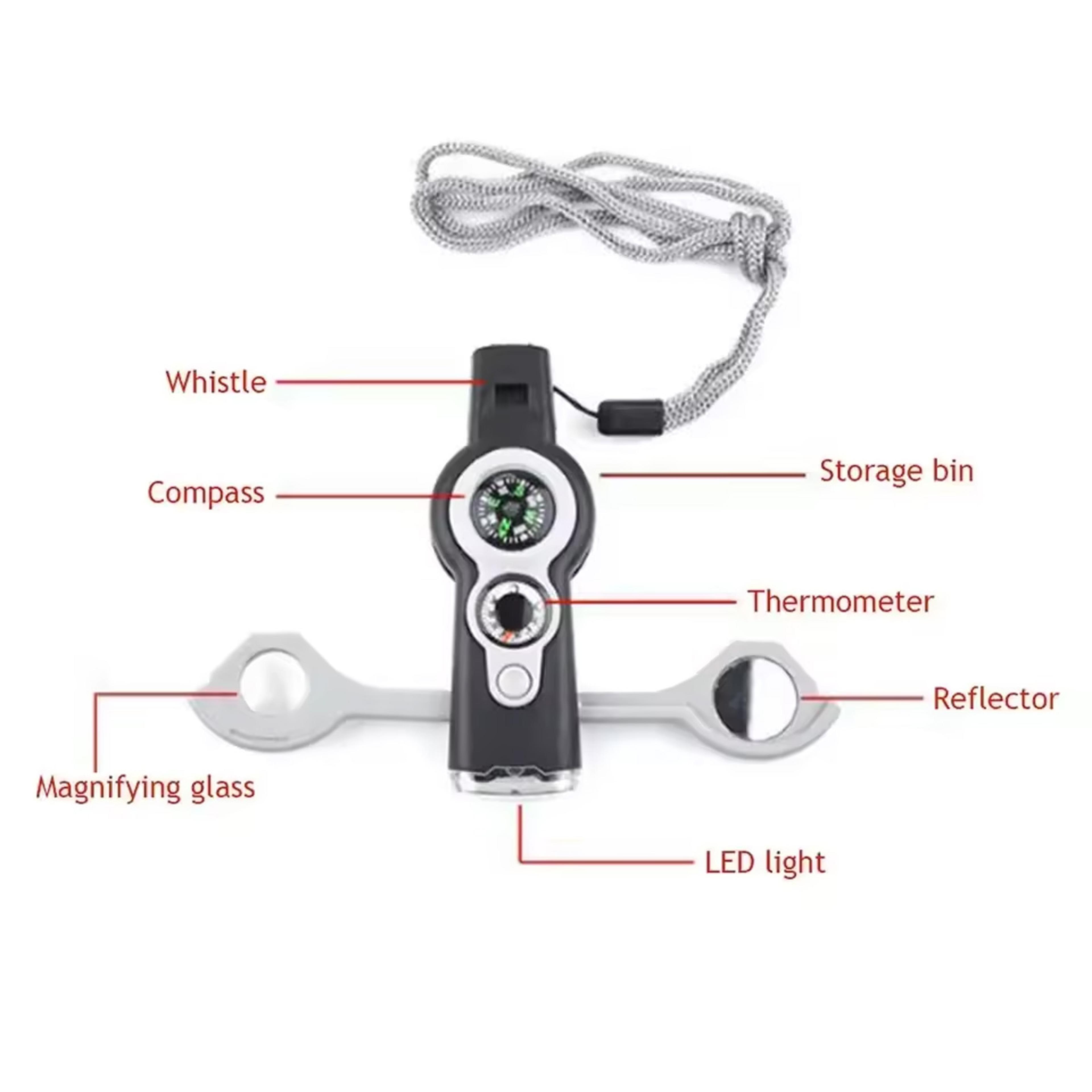 Emergency Survival Whistle With LED Light Compass  Thermometer For Outdoor Safety 1