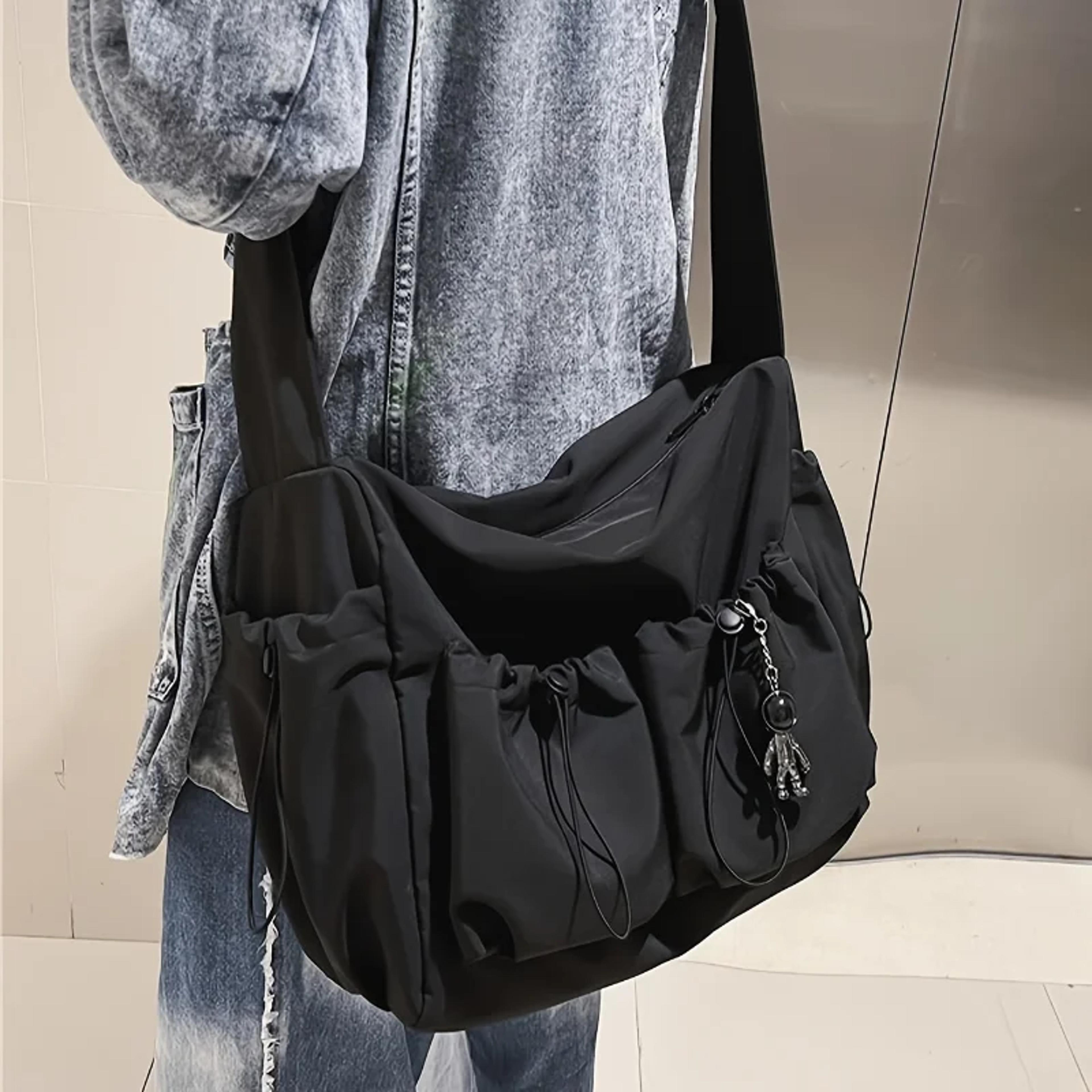 urban chic crossbody bag with drawstring accent spacious shoulder bag with secure zipper