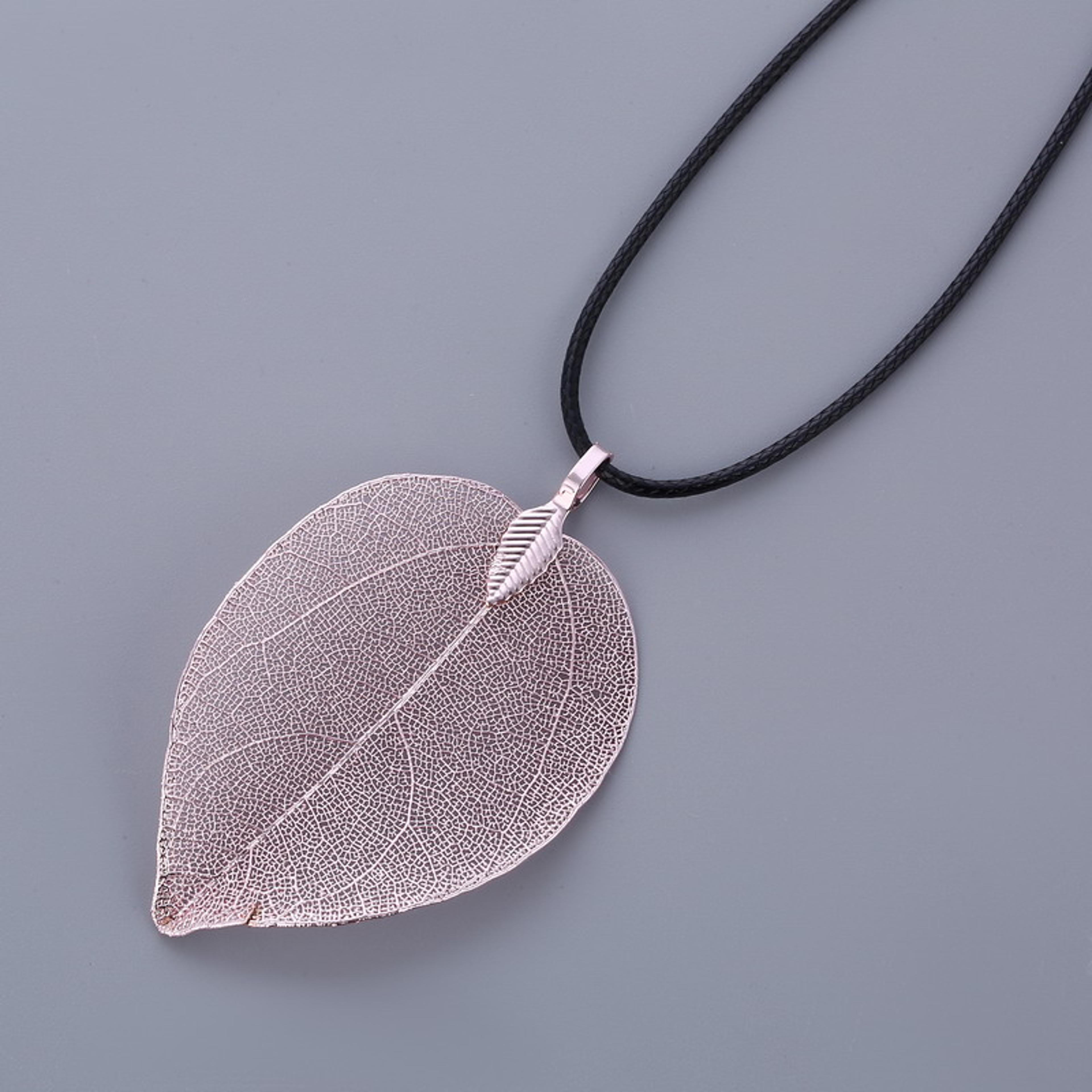 Real Leaf Choker Necklace For Women Natural Filigree Pendant Jewelry 9