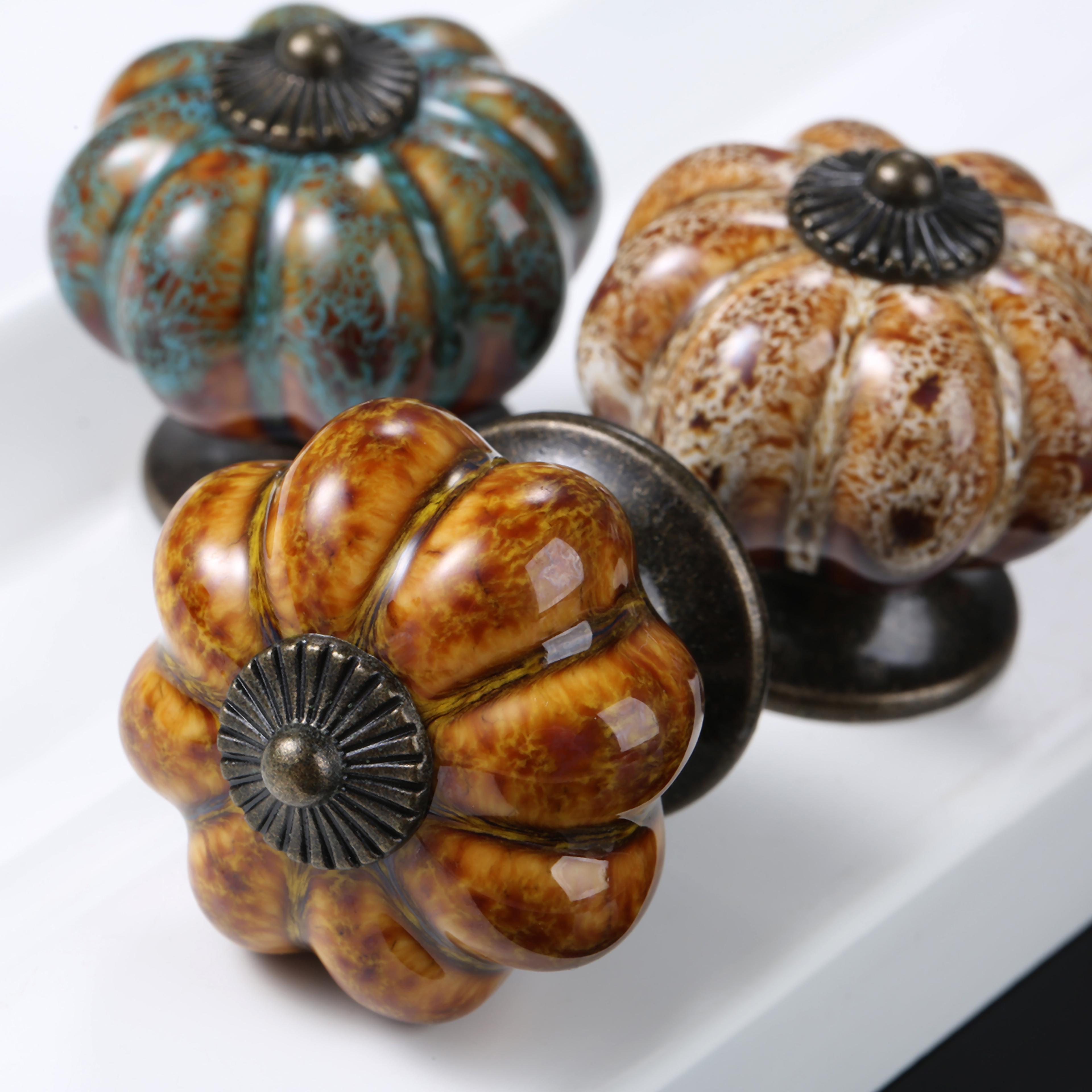 Antique Pumpkin Ceramic Cabinet Knobs Vintage Drawer Pulls For Kitchen  Furniture 1