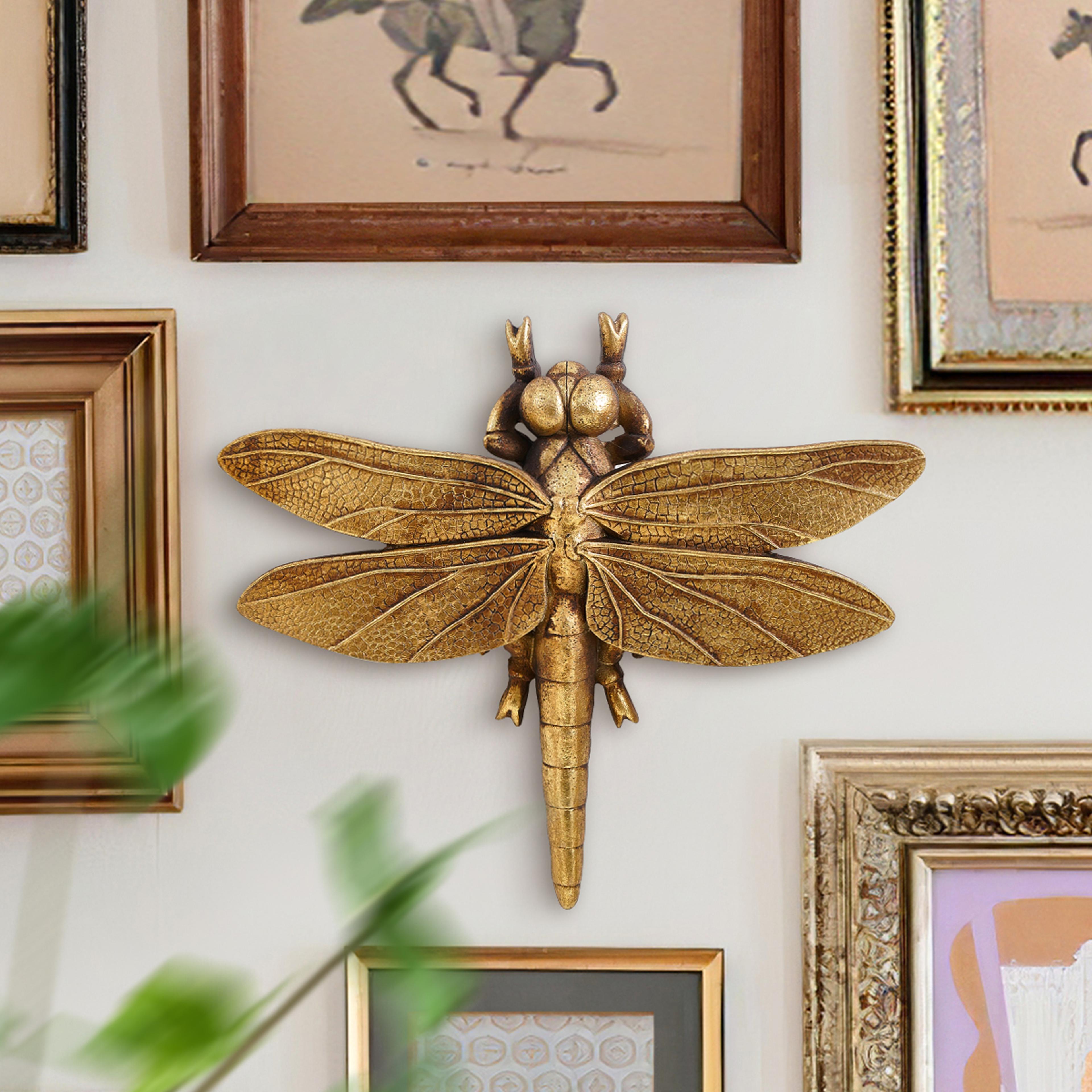 golden dragonfly wall decor resin hanging nature art accent